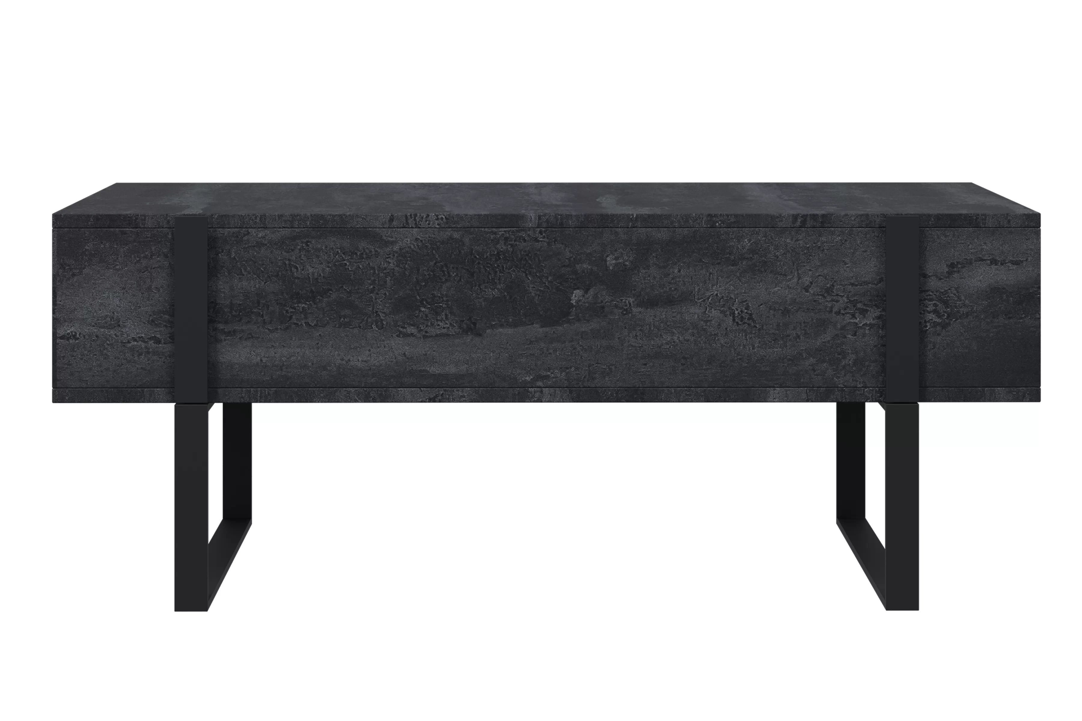 Konferenčný stolík Verica 120 cm so zásuvkami a kovovými nožičkami - čierny betón / čierne nožičky Konferenčný stolík Verica so zásuvkami i metalowymi nogami 120 cm - Čierny beton / čierny nozki