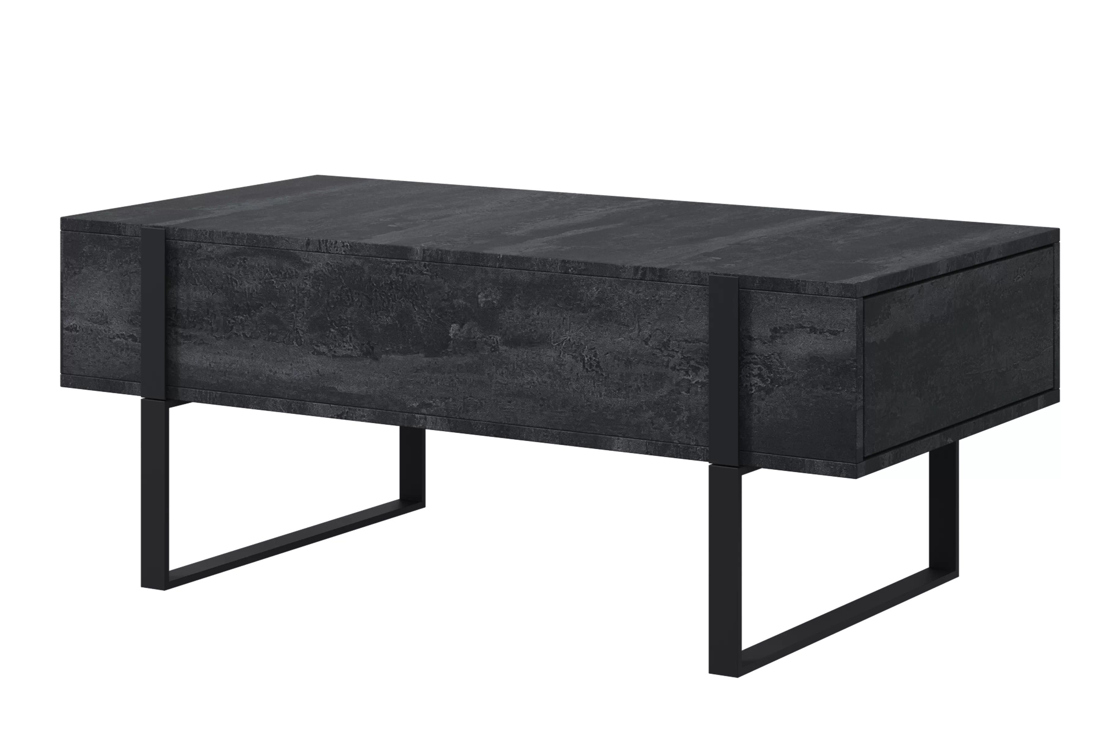 Konferenčný stolík Verica 120 cm so zásuvkami a kovovými nožičkami - čierny betón / čierne nožičky Konferenčný stolík Verica so zásuvkami i metalowymi nogami 120 cm - Čierny beton / čierny nozki