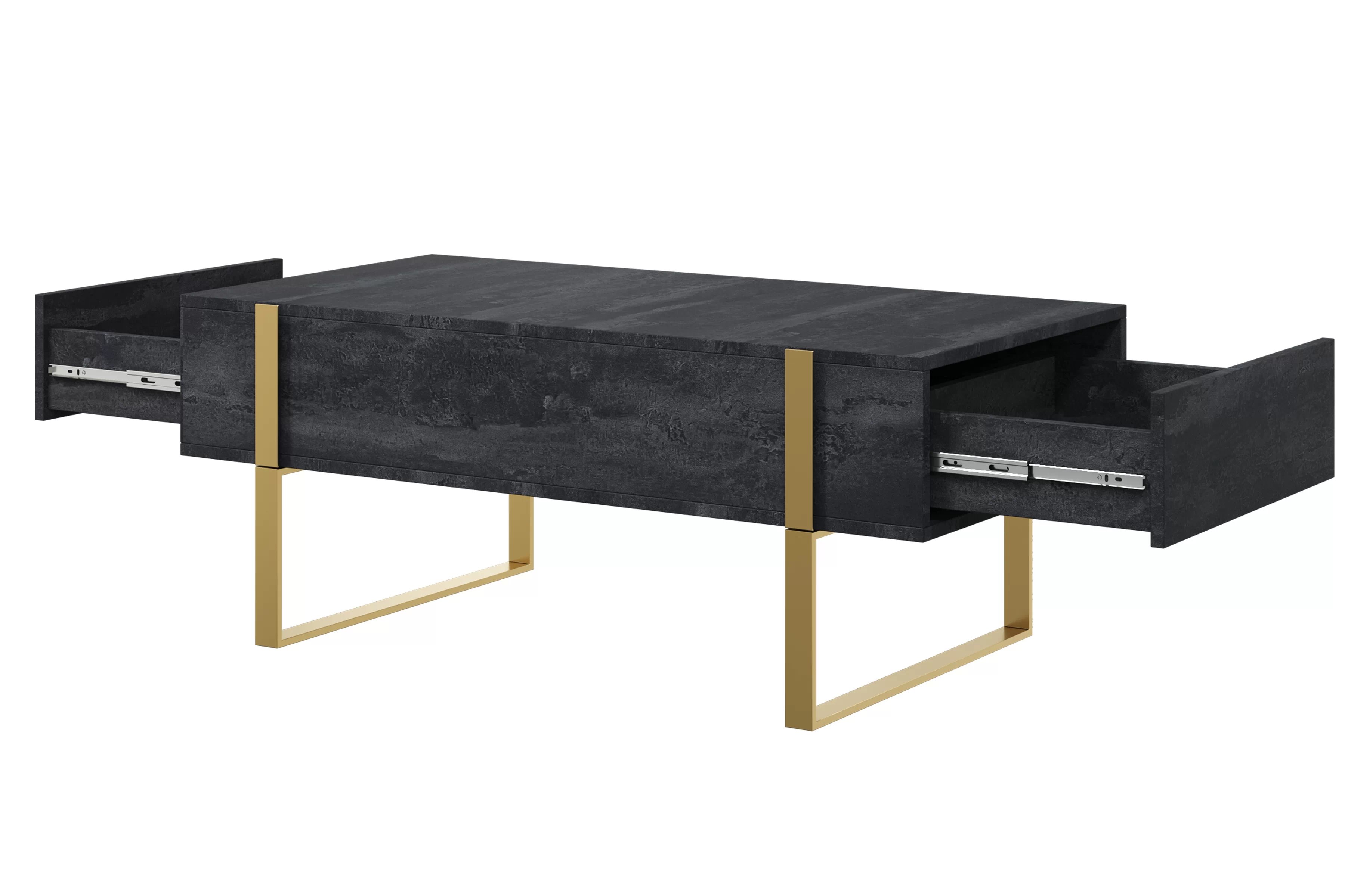 Konferenčný stolík Verica 120 cm so zásuvkami a kovovými nožičkami - čierny betón / zlaté nožičky - Limitovaná ponuka Konferenčný stolík Verica so zásuvkami i metalowymi nogami 120 cm - Čierny beton / zlote nozki
