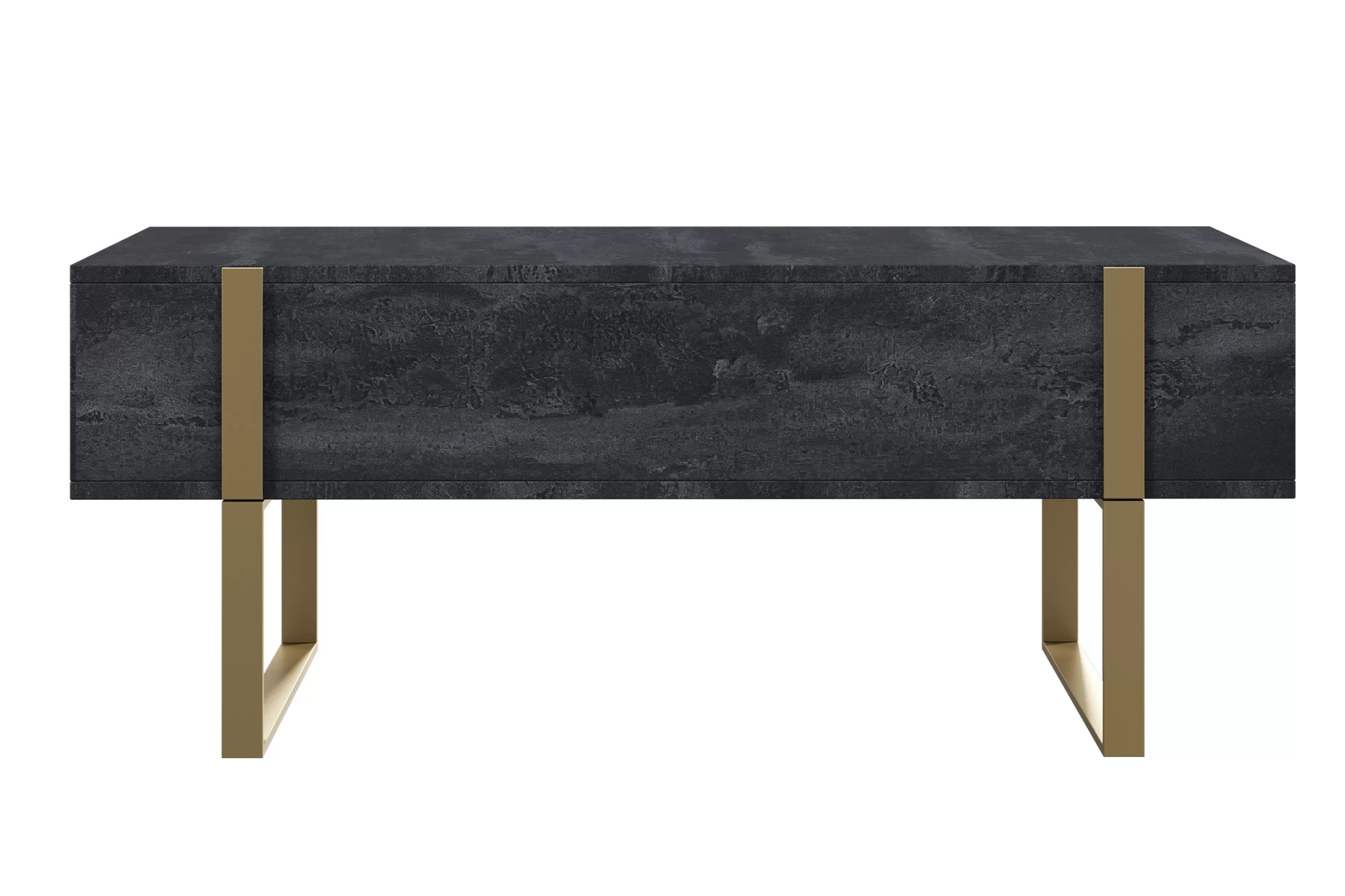 Konferenčný stolík Verica 120 cm so zásuvkami a kovovými nožičkami - čierny betón / zlaté nožičky - Limitovaná ponuka Konferenčný stolík Verica so zásuvkami i metalowymi nogami 120 cm - Čierny beton / zlote nozki