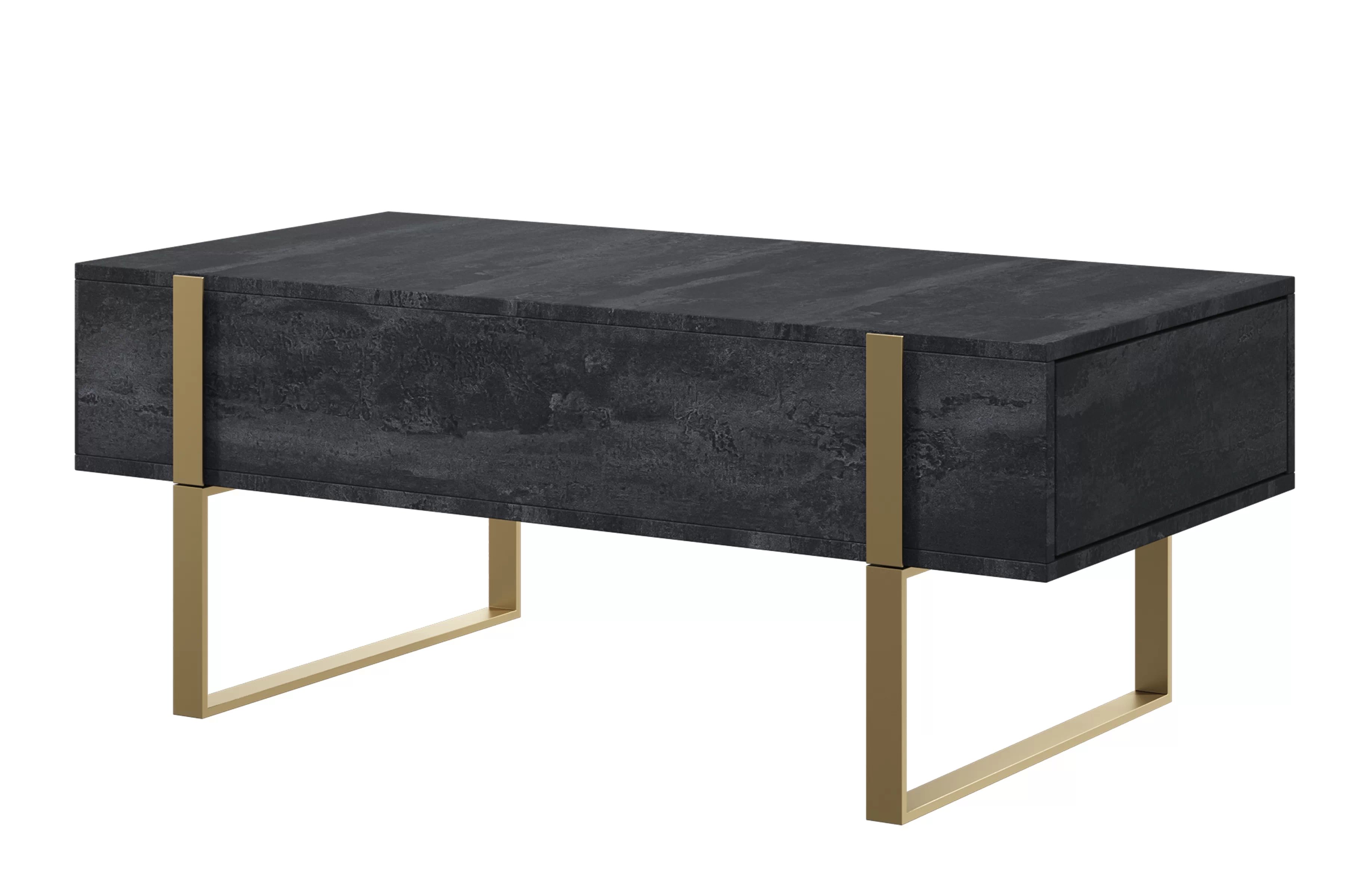 Konferenčný stolík Verica 120 cm so zásuvkami a kovovými nožičkami - čierny betón / zlaté nožičky - Limitovaná ponuka Konferenčný stolík Verica so zásuvkami i metalowymi nogami 120 cm - Čierny beton / zlote nozki