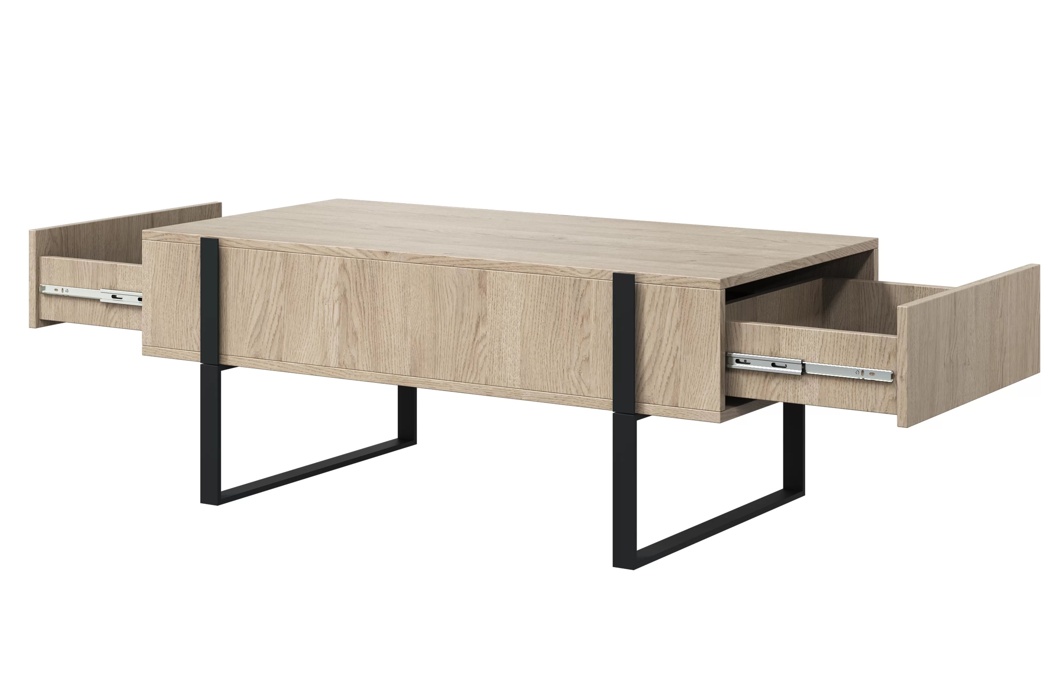 Konferenční stolek Verica 120 cm - dub piškotový / černé nožky stolek kawowy Verica se zásuvkami i metalowymi nogami 120 cm - dub biszkoptowy / černá nozki