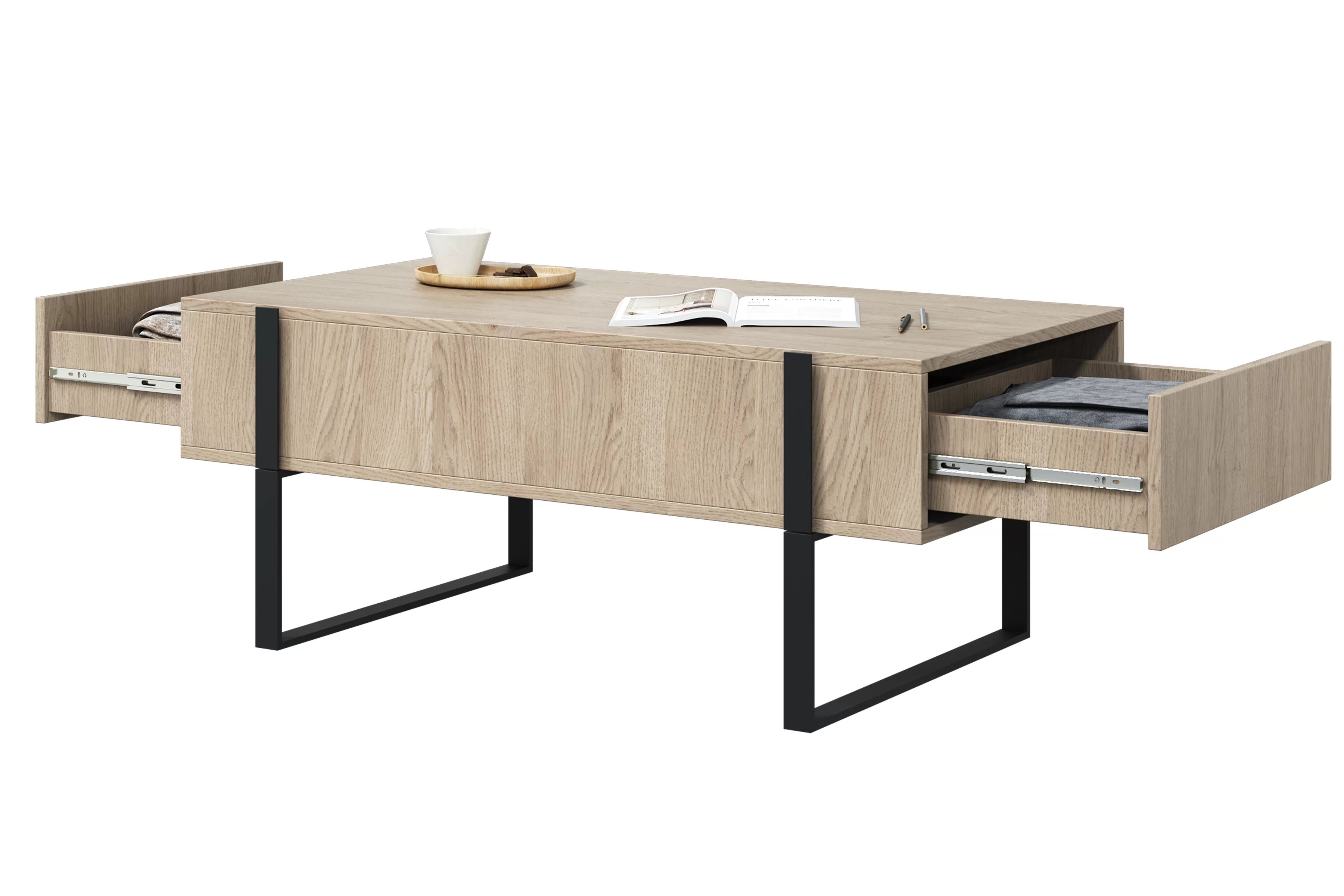 Konferenční stolek Verica 120 cm - dub piškotový / černé nožky stolek kawowy Verica se zásuvkami i metalowymi nogami 120 cm - dub biszkoptowy / černá nozki