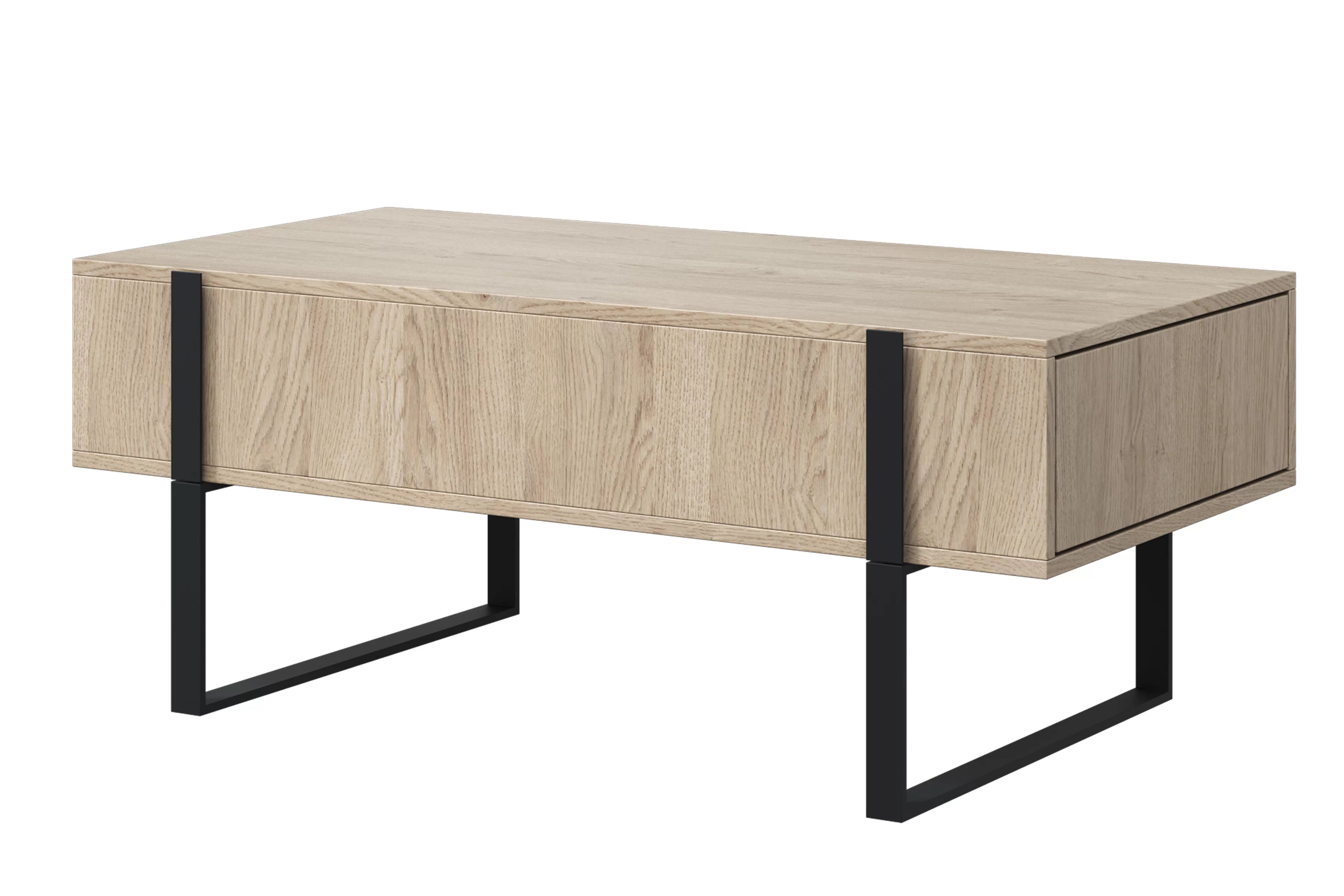 Konferenční stolek Verica 120 cm - dub piškotový / černé nožky stolek kawowy Verica se zásuvkami i metalowymi nogami 120 cm - dub biszkoptowy / černá nozki