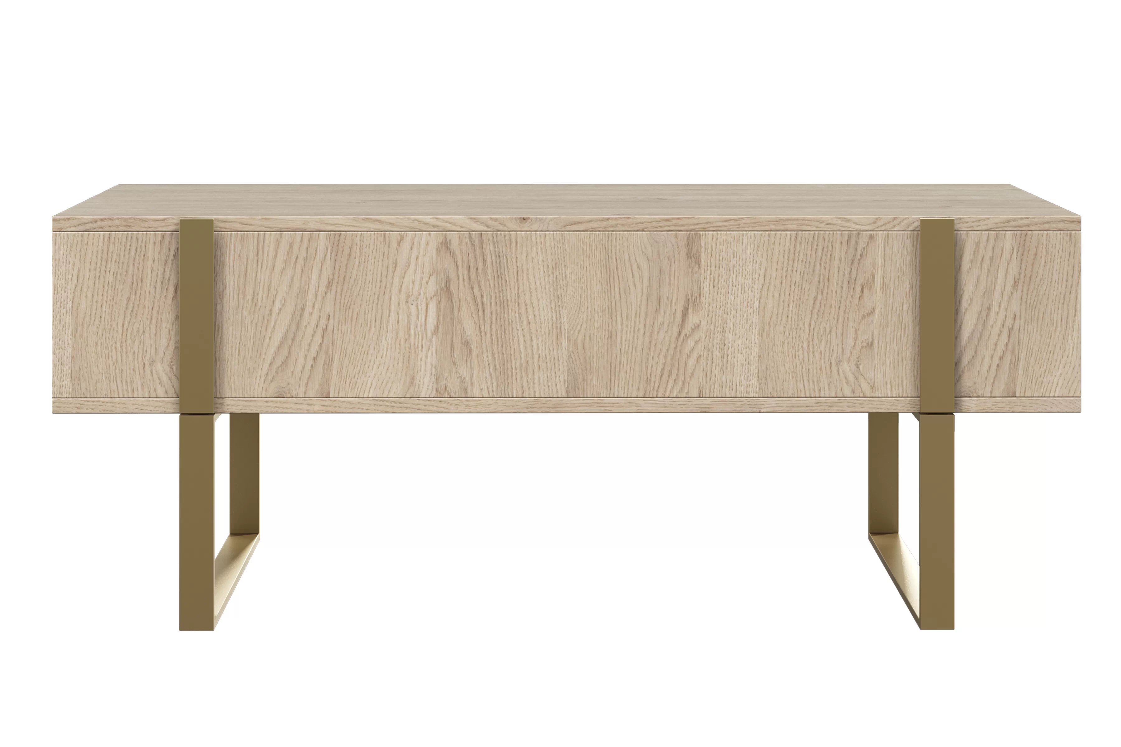 Konferenčný stolík Verica so zásuvkami 120 cm - dub piškótový / zlaté nožičky Konferenčný stolík Verica so zásuvkami i metalowymi nogami 120 cm - Dub biszkoptowy / zlote nozki