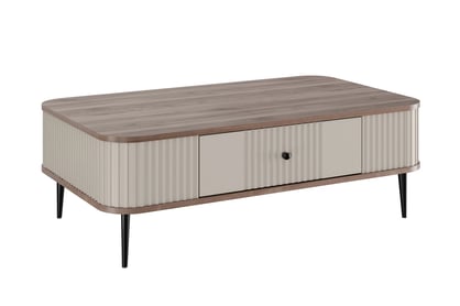 Kávový stolík so zásuvkou Vesper 103x60 cm - kašmír / orech / čierne nohy Stolík kawowy Vesper 103x60 cm z szuflada - kašmír / Orech / čierny nožičky