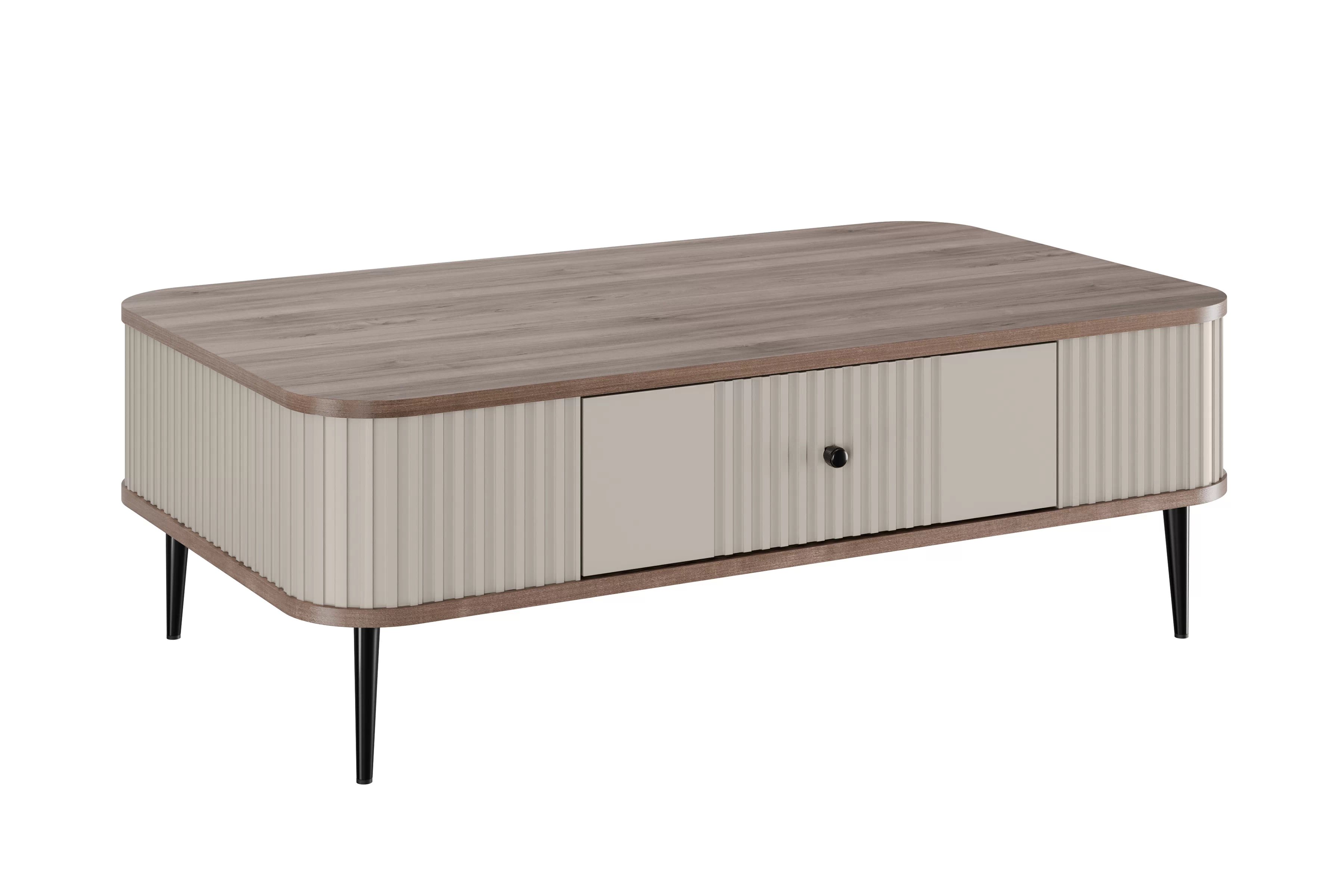 Kávový stolík so zásuvkou Vesper 103x60 cm - kašmír / orech / čierne nohy Stolík kawowy Vesper 103x60 cm z szuflada - kašmír / Orech / čierny nožičky