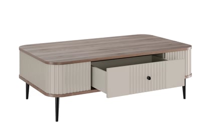 Kávový stolík so zásuvkou Vesper 103x60 cm - kašmír / orech / čierne nohy Stolík kawowy Vesper 103x60 cm z szuflada - kašmír / Orech / čierny nožičky
