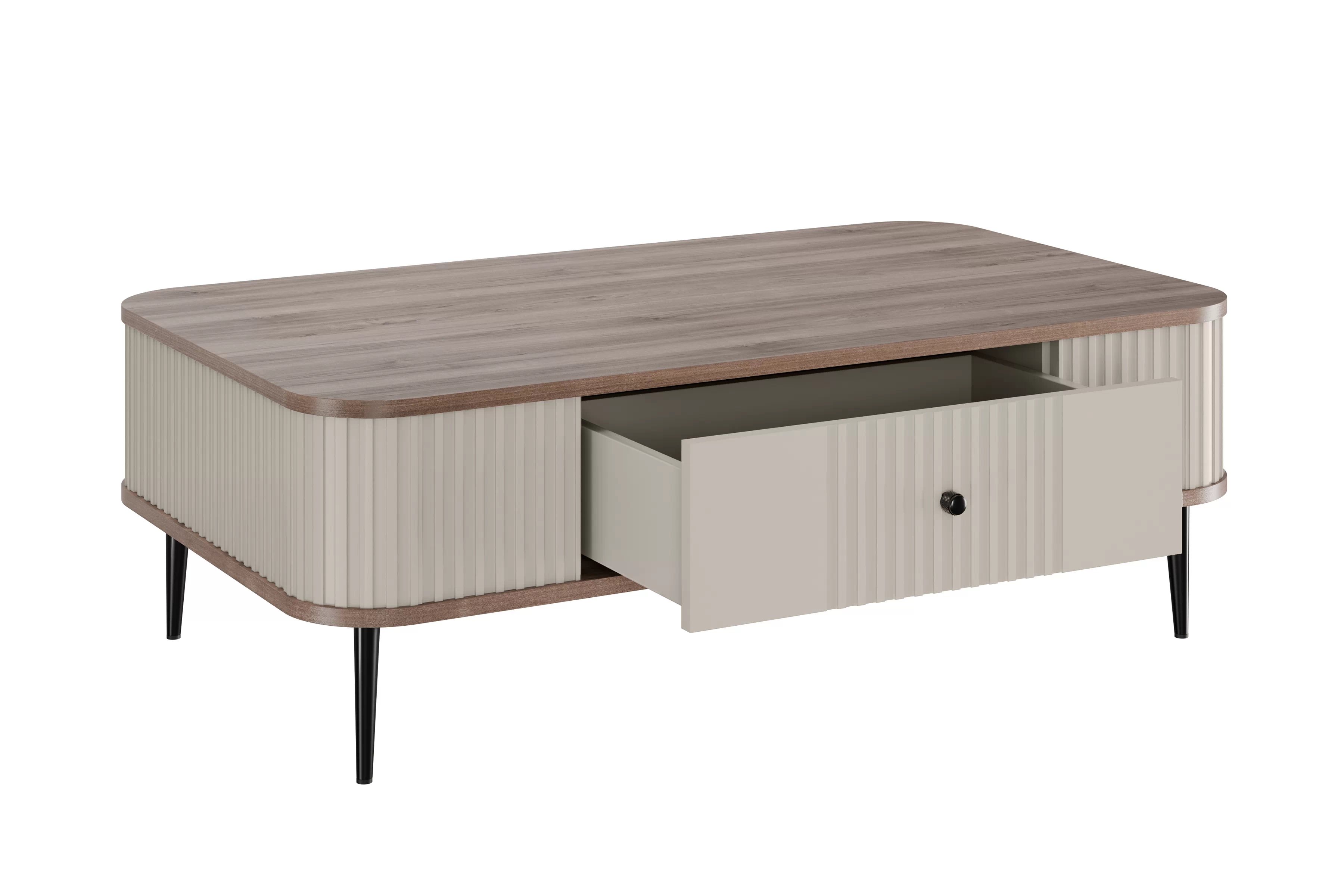 Kávový stolík so zásuvkou Vesper 103x60 cm - kašmír / orech / čierne nohy Stolík kawowy Vesper 103x60 cm z szuflada - kašmír / Orech / čierny nožičky