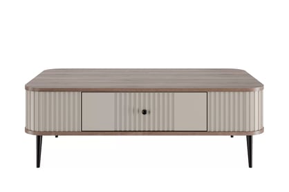 Kávový stolík so zásuvkou Vesper 103x60 cm - kašmír / orech / čierne nohy Stolík kawowy Vesper 103x60 cm z szuflada - kašmír / Orech / čierny nožičky