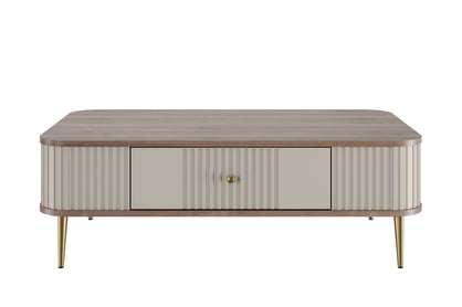 Kávový stolík Vesper 103x60 cm so zásuvkou - kašmír / orech / zlaté nohy Stolík kawowy Vesper 103x60 cm z szuflada - kašmír / Orech / zlote nožičky