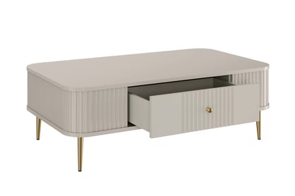 Konferenčný stolík so zásuvkou Vesper 103x60 cm - kašmír / zlaté nohy Stolík kawowy Vesper 103x60 cm z szuflada - kašmír / zlote nožičky