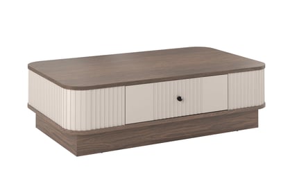 Kávový stolík Vesper 103x60 cm so zásuvkou na sokli - kasmír / orech / čierna úchytka