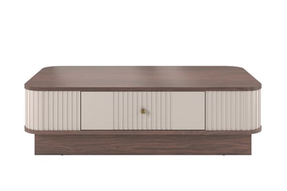Kávový stolík Vesper 103x60 cm so zásuvkou na sokli - kasmír / orech / zlatá úchytka Stolík kawowy Vesper 103x60 cm z szuflada na sokelu - kašmír / Orech / zlaté Úchytka