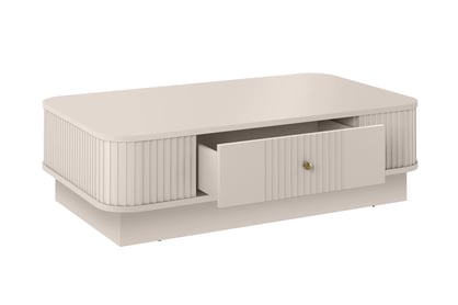 Kávový stolík Vesper 103x60 cm so zásuvkou na sokli - kašmír / zlatá úchytka Stolík kawowy Vesper 103x60 cm z szuflada na sokelu - kašmír / zlaté Úchytka