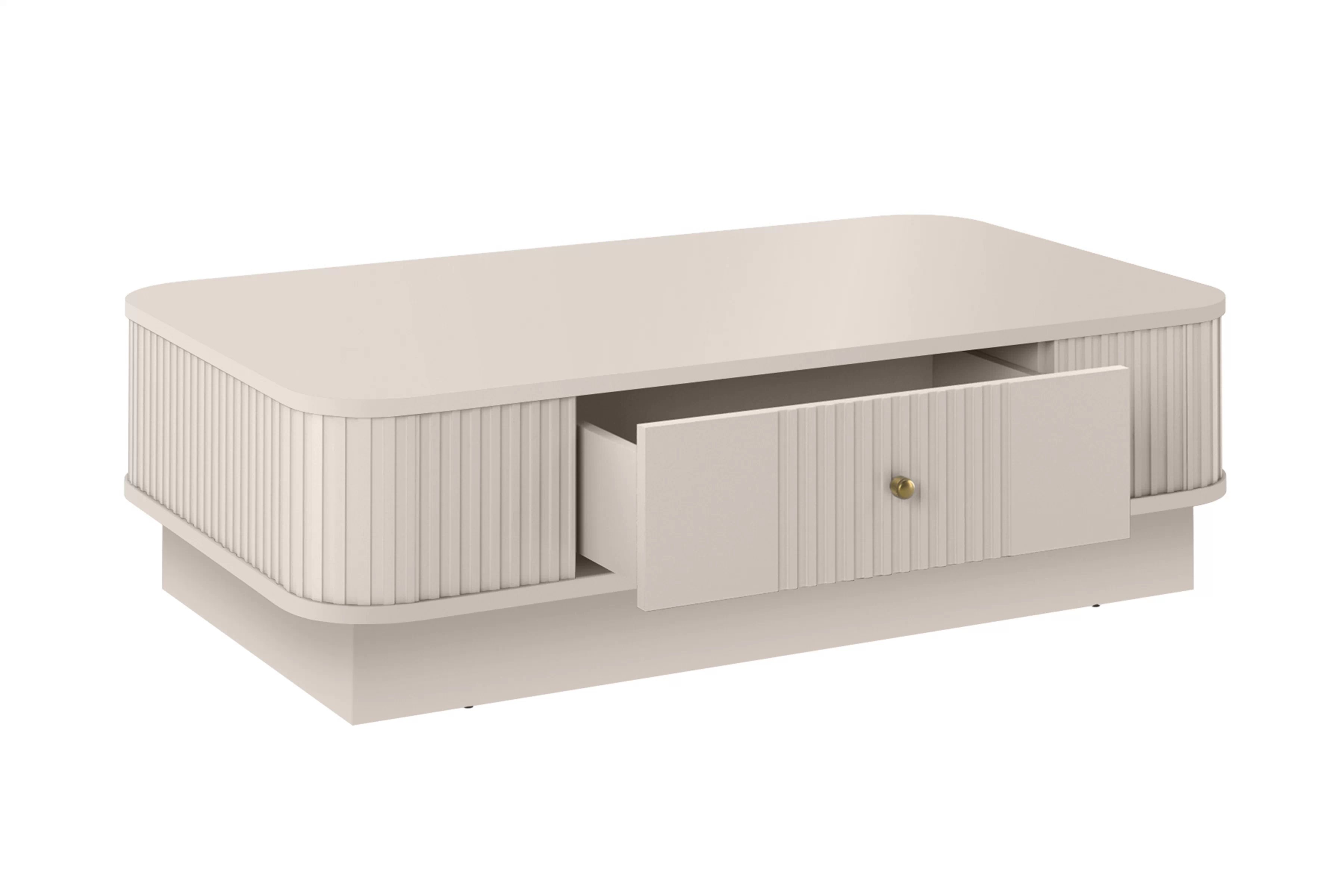 Kávový stolík Vesper 103x60 cm so zásuvkou na sokli - kašmír / zlatá úchytka Stolík kawowy Vesper 103x60 cm z szuflada na sokelu - kašmír / zlaté Úchytka