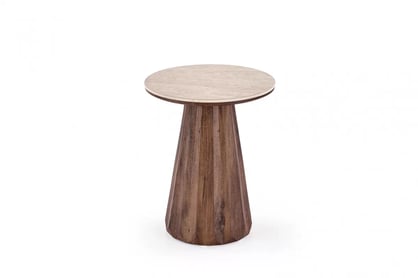 Okrúhly konferenčný stolík Wanora 45 cm - travertín / orech