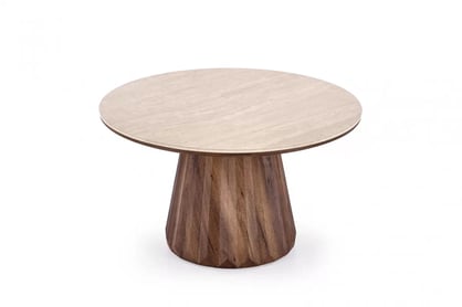 Okrúhly konferenčný stolík Wanora 80 cm - travertín / orech