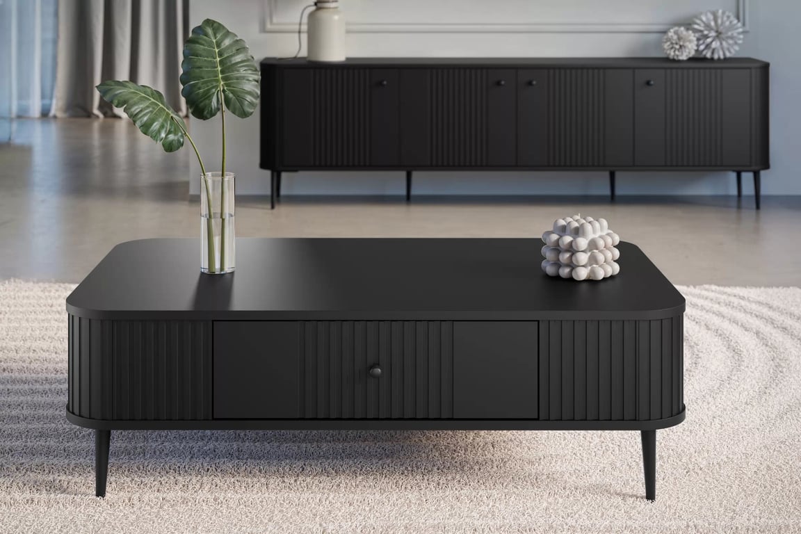 Vesper 103x60 cm-es fekete asztal fiókkal - fekete / fekete lábak asztal kawowy z szuflada Vesper 103x60 cm - fekete / fekete Lábak