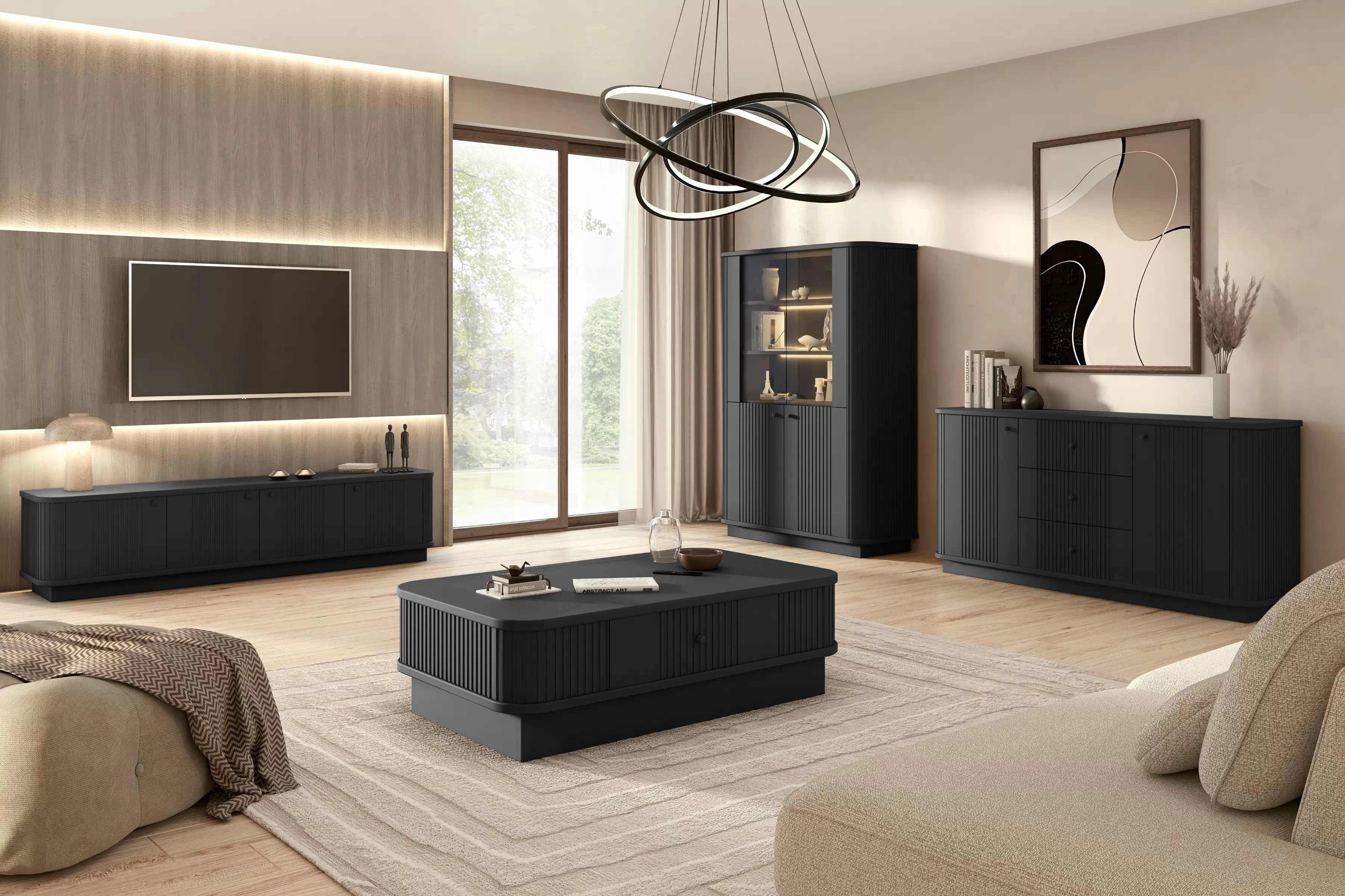 Konferenční stolek se zásuvkou Vesper 103x60 cm na soklu - černý / černá úchytka stolek kawowy z szuflada Vesper 103x60 cm - černá / černá uchwyt