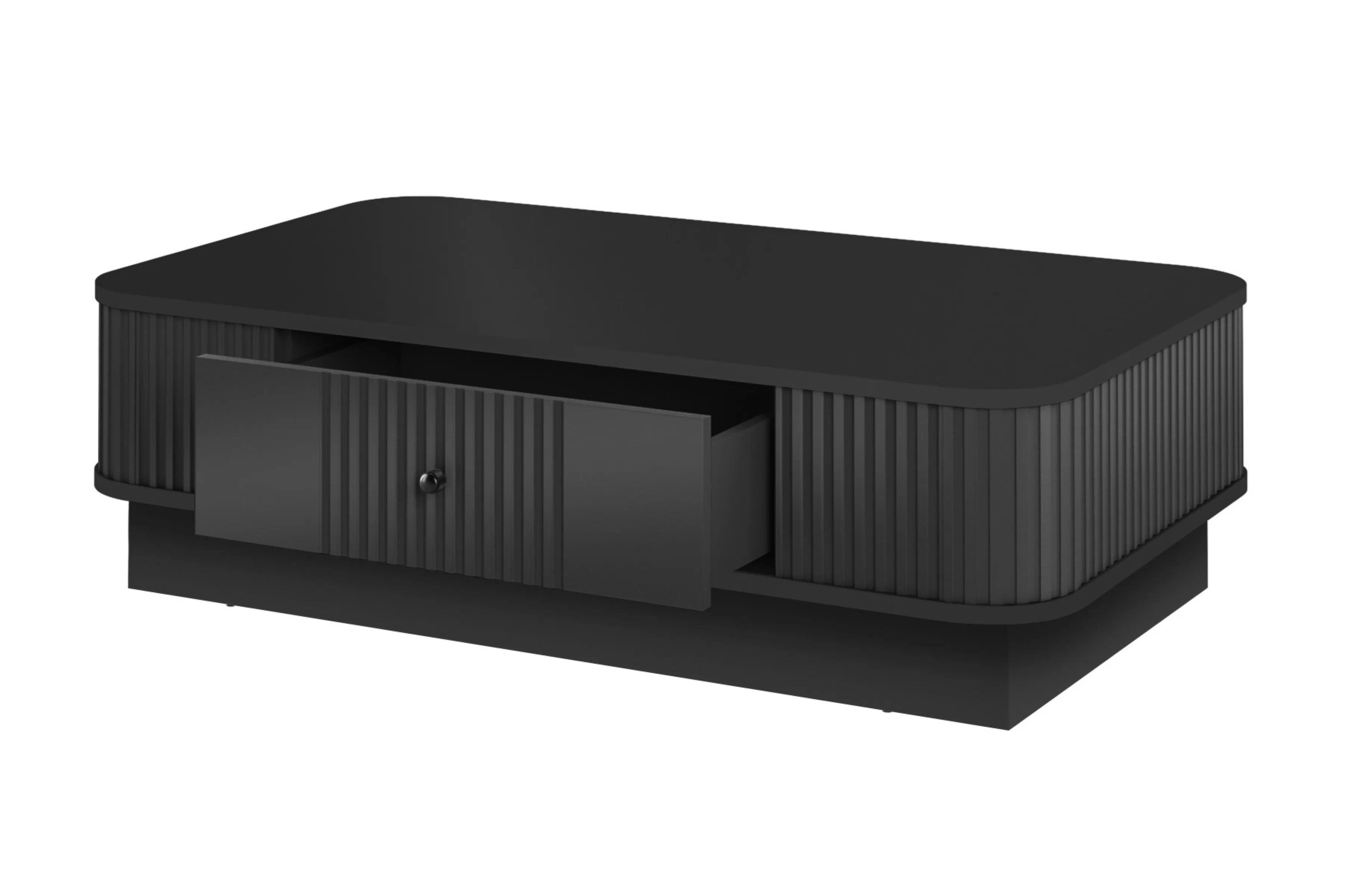 Konferenční stolek se zásuvkou Vesper 103x60 cm na soklu - černý / černá úchytka stolek kawowy z szuflada Vesper 103x60 cm - černá / černá uchwyt