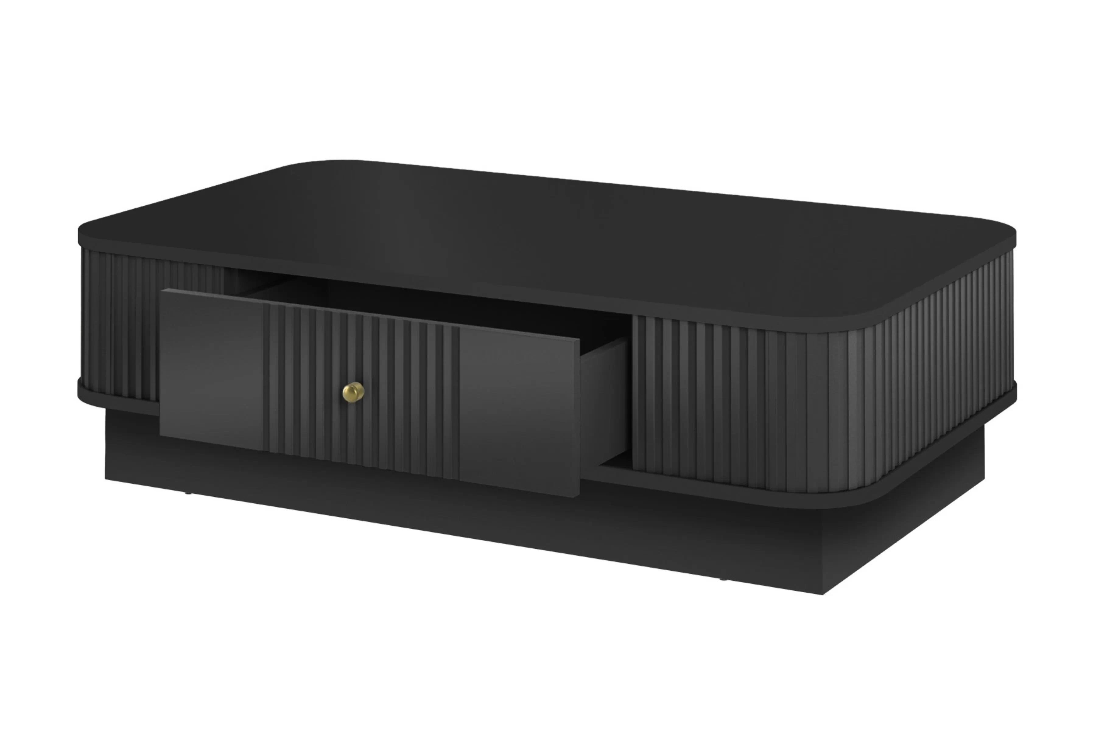 Konferenční stolek se zásuvkou Vesper 103x60 cm na soklu - černý / zlatá úchytka stolek kawowy z szuflada Vesper 103x60 cm - černá / zlatá uchwyt