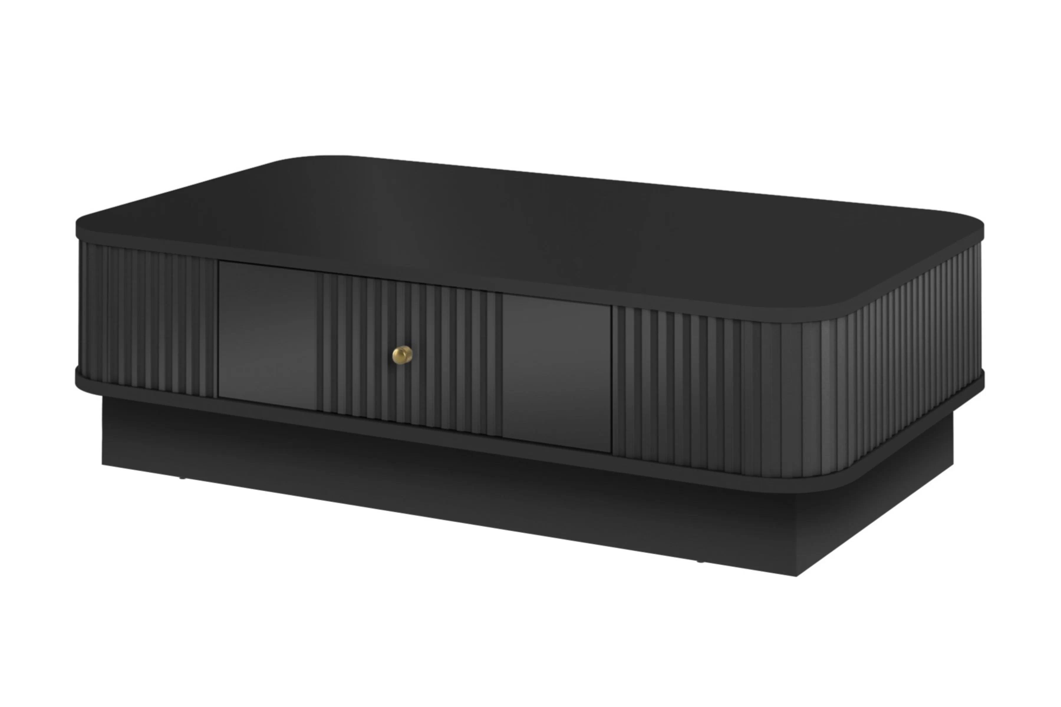 Konferenční stolek se zásuvkou Vesper 103x60 cm na soklu - černý / zlatá úchytka stolek kawowy z szuflada Vesper 103x60 cm - černá / zlatá uchwyt