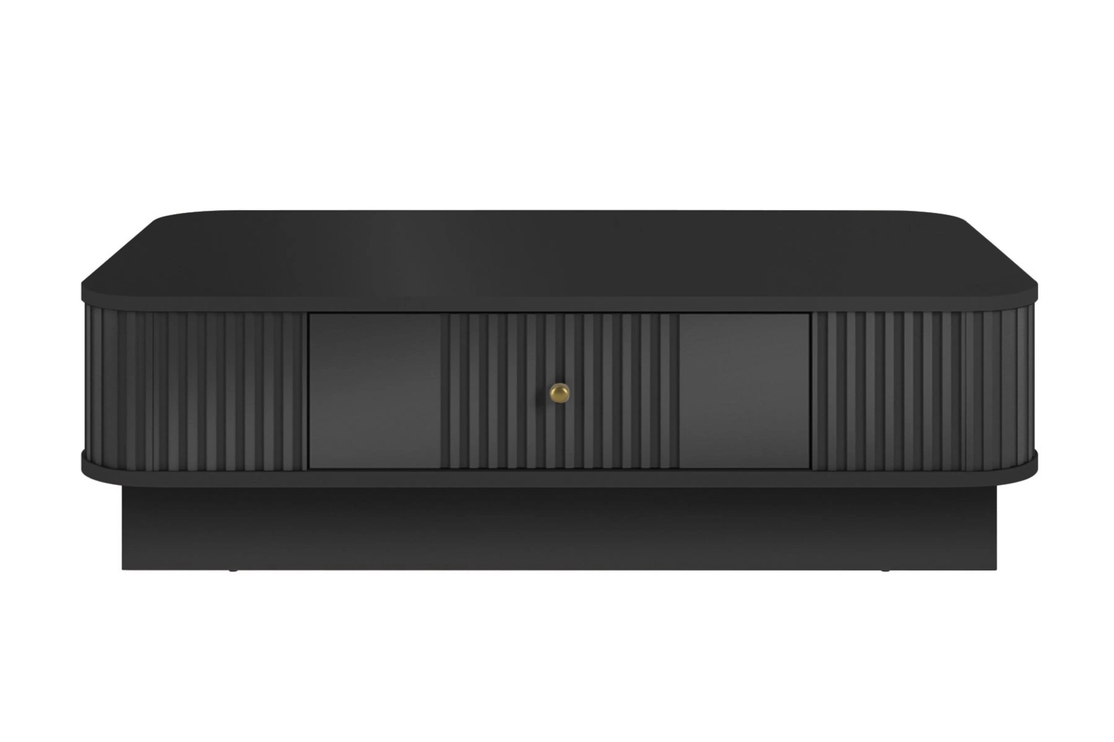 Konferenční stolek se zásuvkou Vesper 103x60 cm na soklu - černý / zlatá úchytka stolek kawowy z szuflada Vesper 103x60 cm - černá / zlatá uchwyt