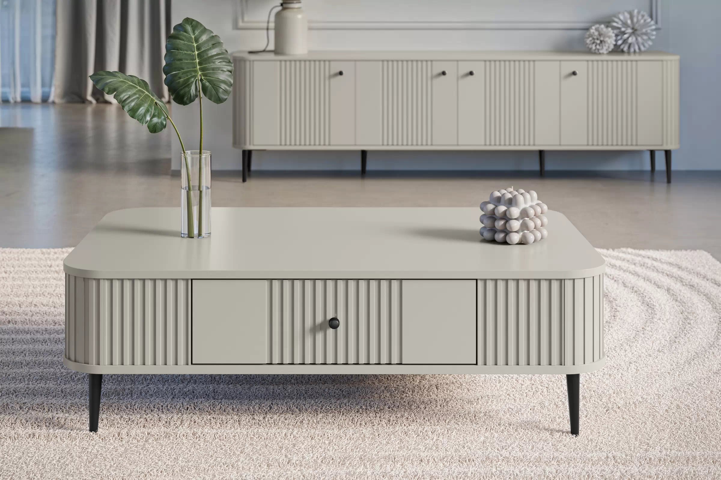 Konferenční stolek se zásuvkou Vesper 103x60 cm - kašmír / černé nohy stolek kawowy z szuflada Vesper 103x60 cm - kašmír / černé nožičky