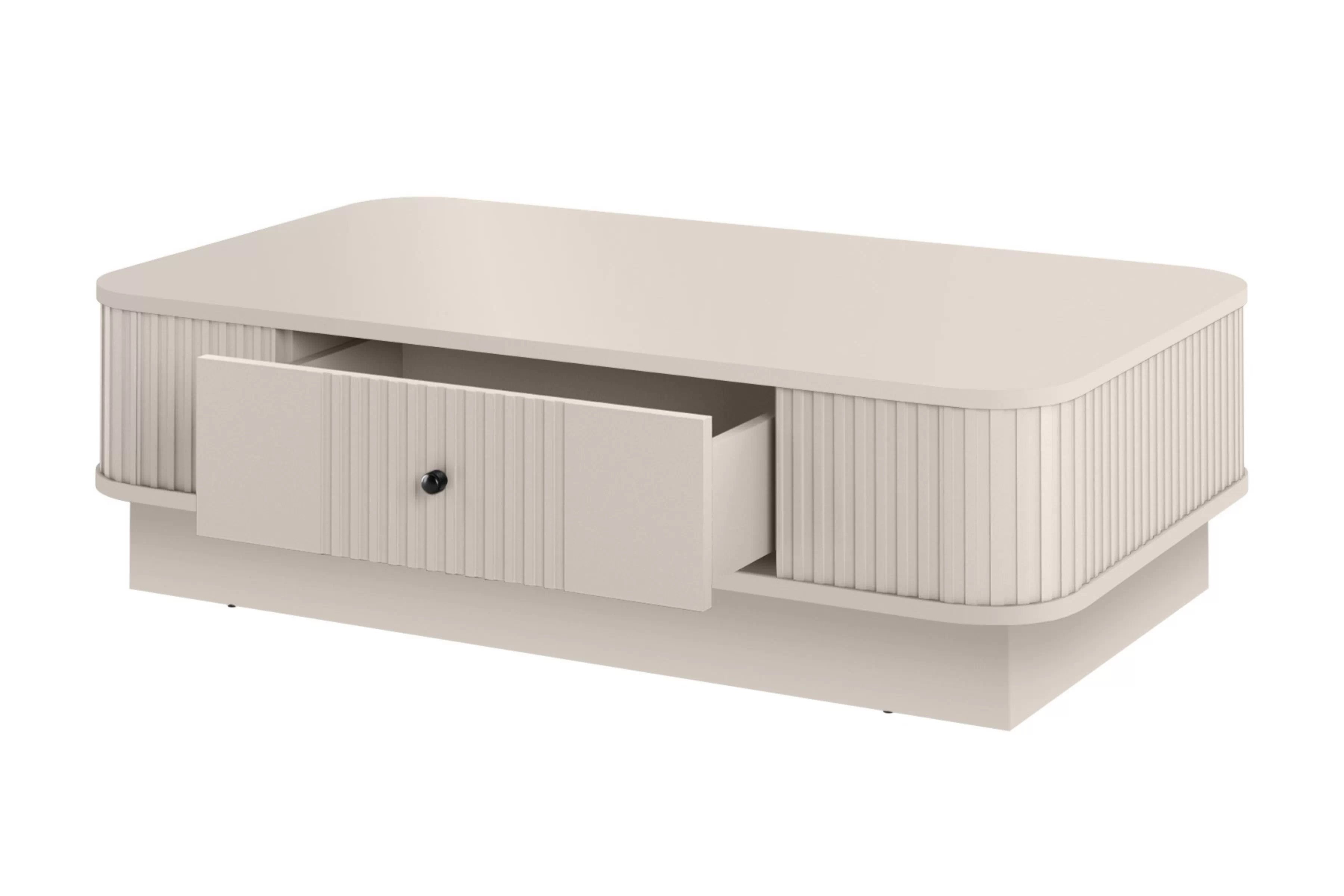 Konferenční stolek se zásuvkou Vesper 103x60 cm na soklu - kašmír / černá úchytka stolek kawowy z szuflada Vesper 103x60 cm - kašmír / černá uchwyt