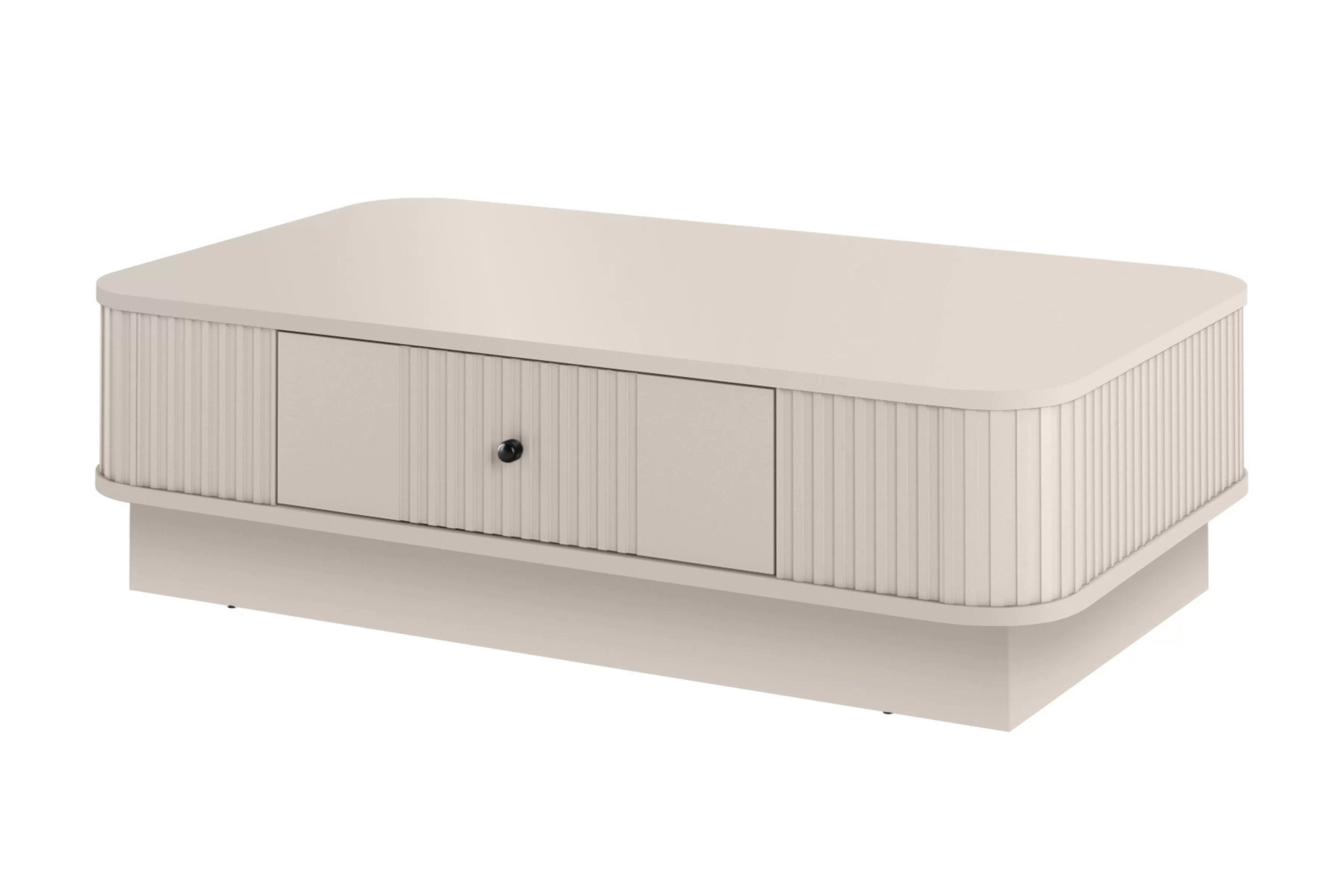 Konferenční stolek se zásuvkou Vesper 103x60 cm na soklu - kašmír / černá úchytka stolek kawowy z szuflada Vesper 103x60 cm - kašmír / černá uchwyt