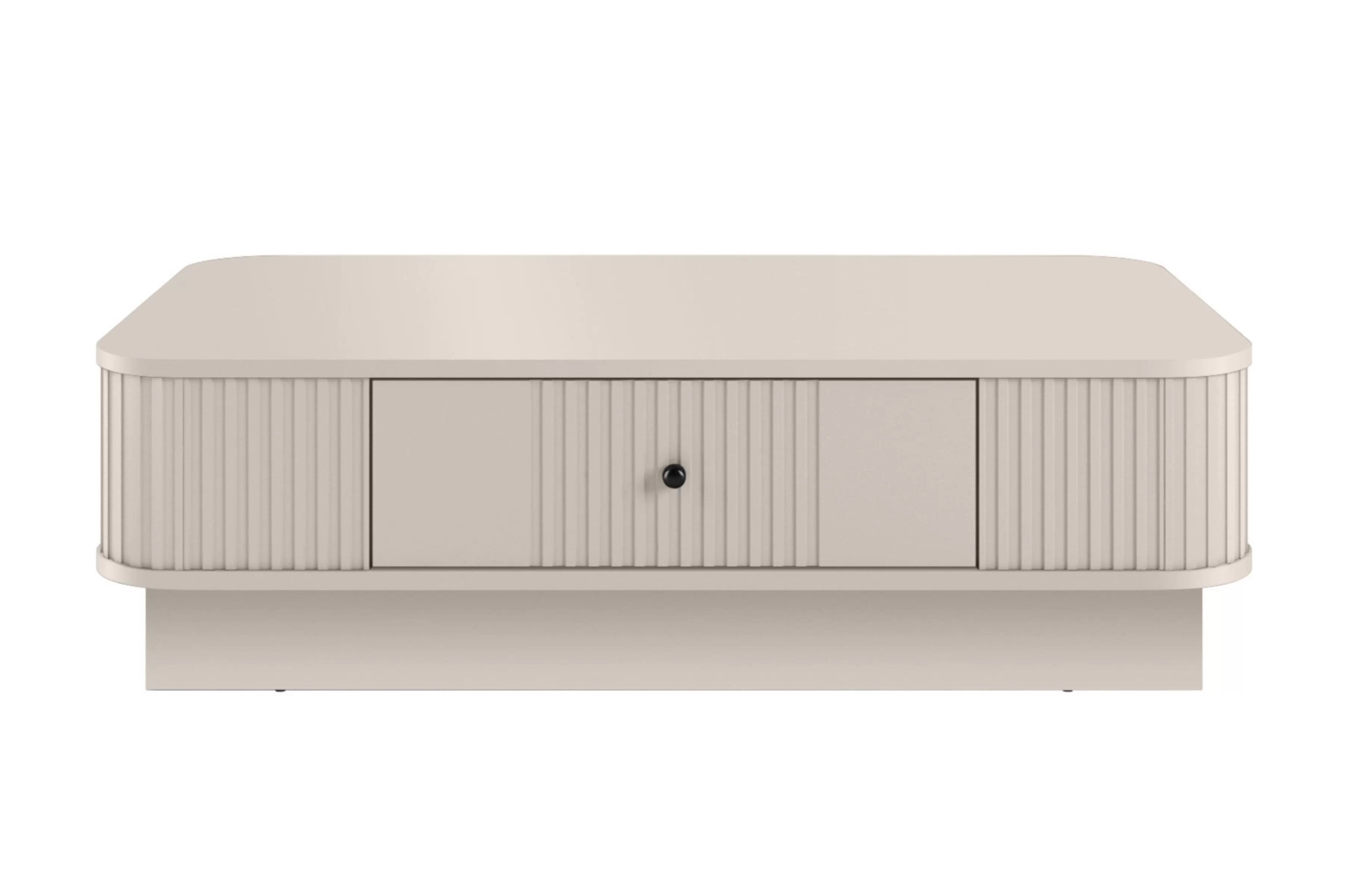 Konferenční stolek se zásuvkou Vesper 103x60 cm na soklu - kašmír / černá úchytka stolek kawowy z szuflada Vesper 103x60 cm - kašmír / černá uchwyt