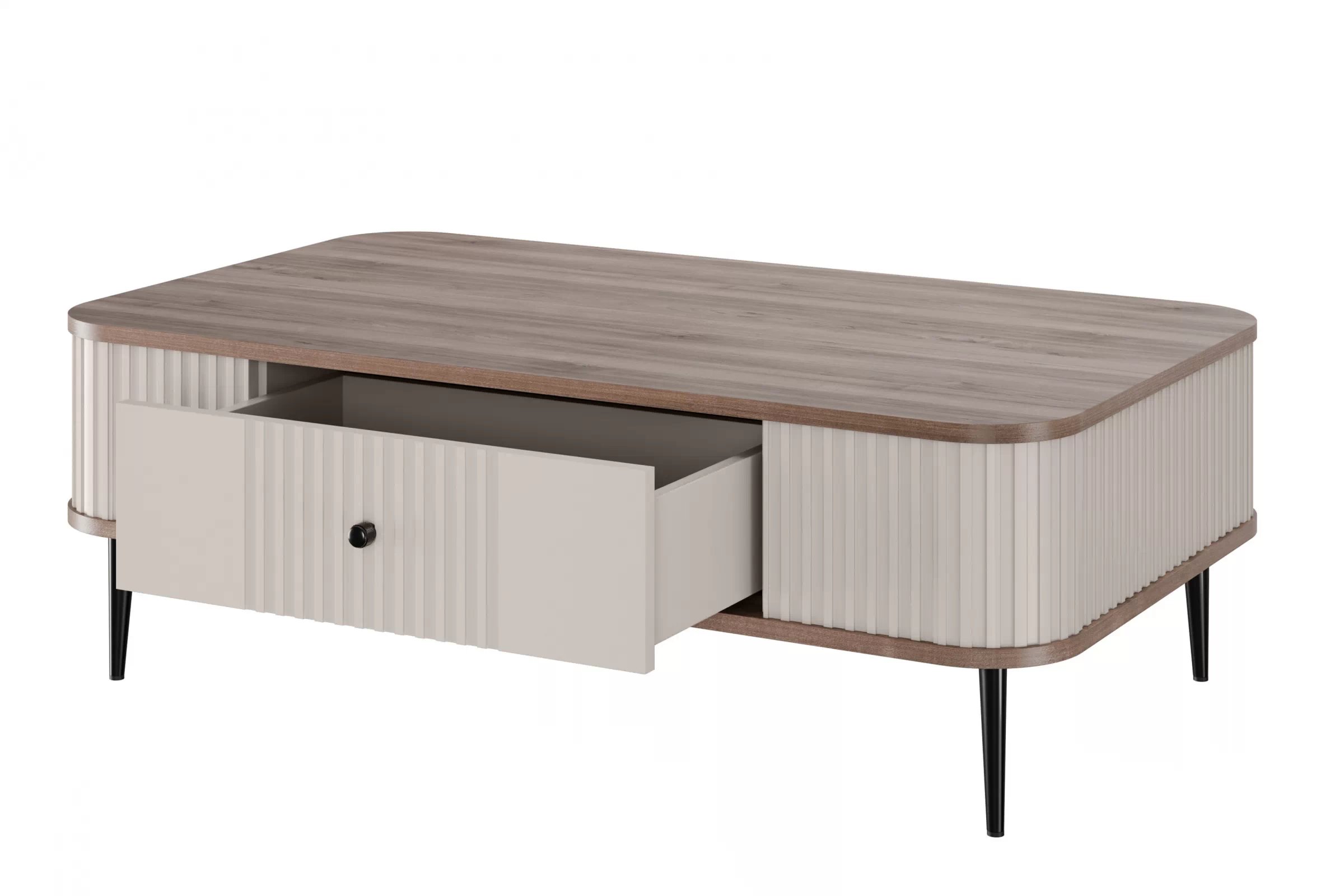 Konferenční stolek se zásuvkou Vesper 103x60 cm - kašmír / ořech / černé nohy stolek kawowy z szuflada Vesper 103x60 cm - kašmír / ořech / černá Nohy