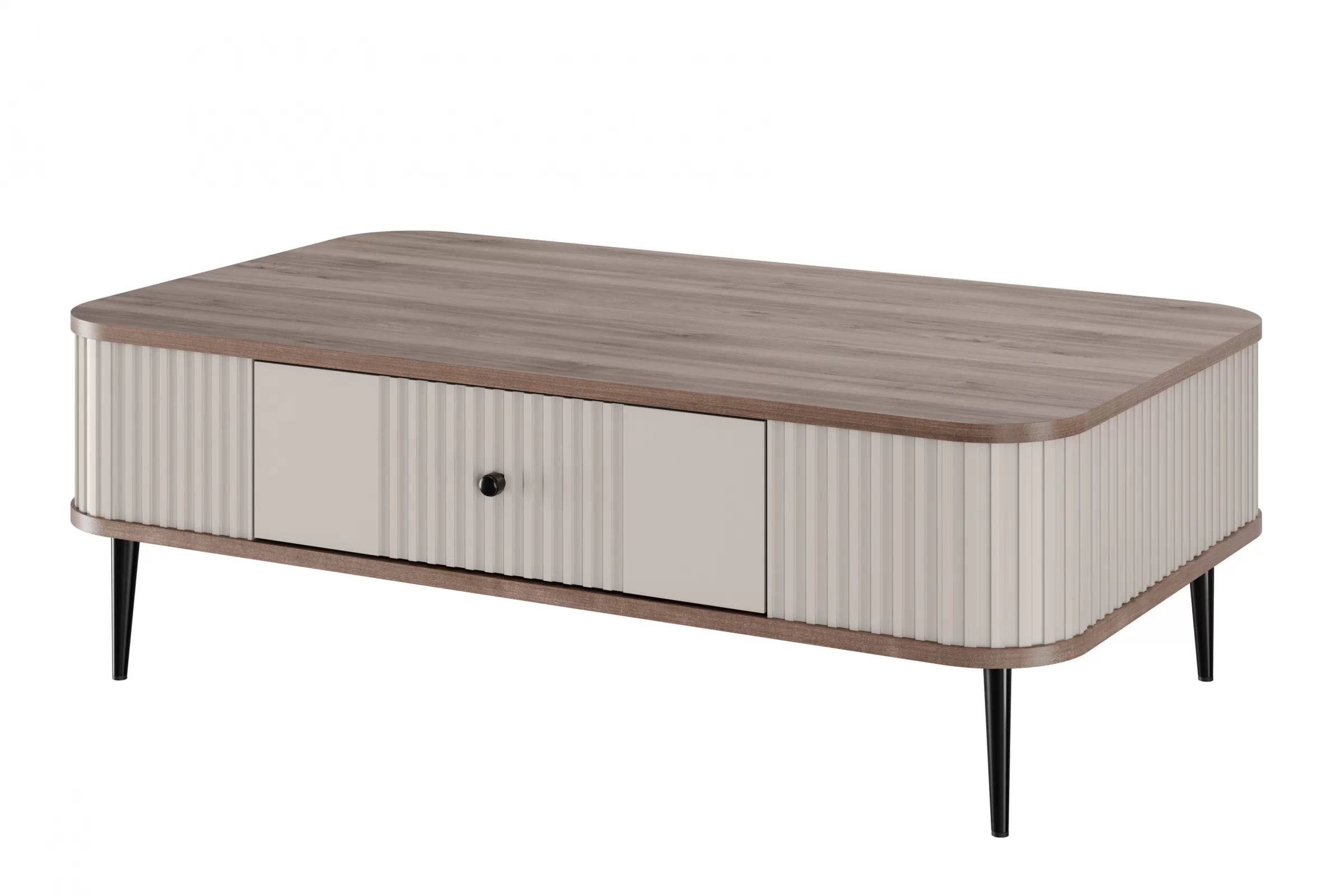 Konferenční stolek se zásuvkou Vesper 103x60 cm - kašmír / ořech / černé nohy stolek kawowy z szuflada Vesper 103x60 cm - kašmír / ořech / černá Nohy