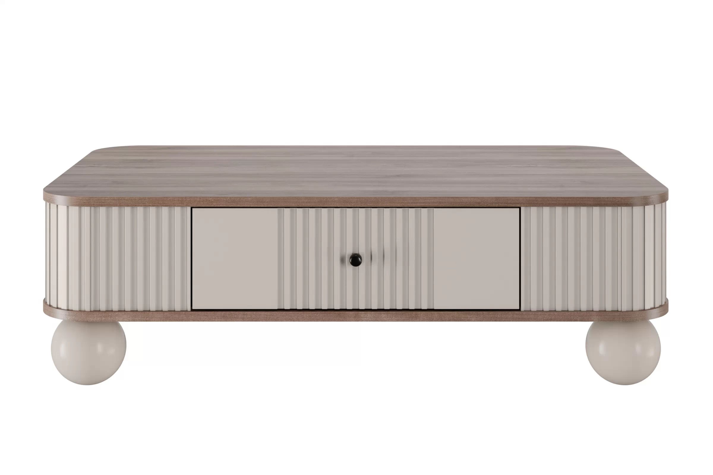 Konferenčný stolík Vespera 103x60 cm - kašmírová / orech / čierna / kašmírové nohy Konferenčný stolík z szuflada Vesper 103x60 cm - kašmír / Orech / čierny úchyty