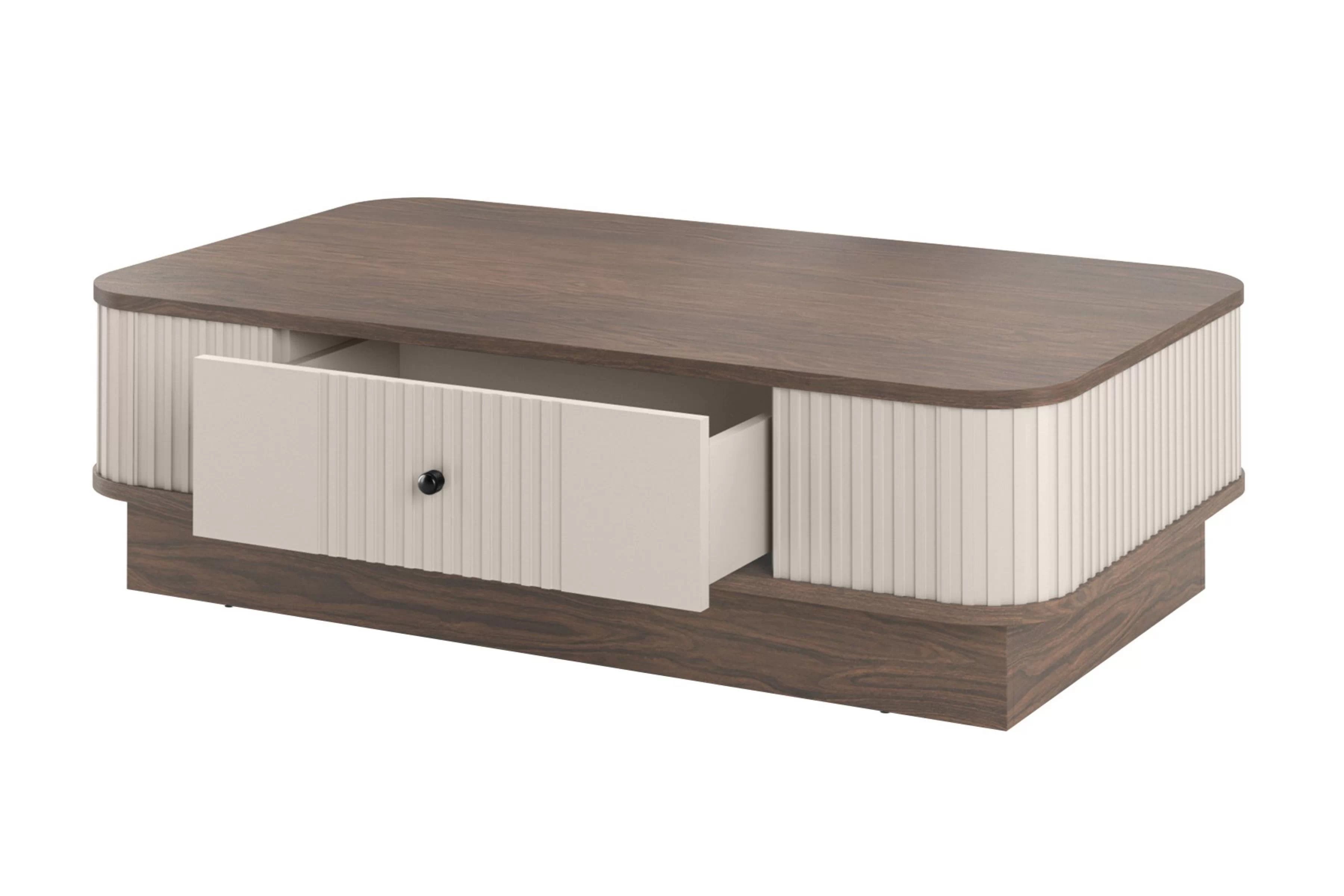 Konferenční stolek Vesper 103x60 cm - kašmírová / ořech / černá úchytka stolek kawowy z szuflada Vesper 103x60 cm - kašmír / ořech / černá uchwyt
