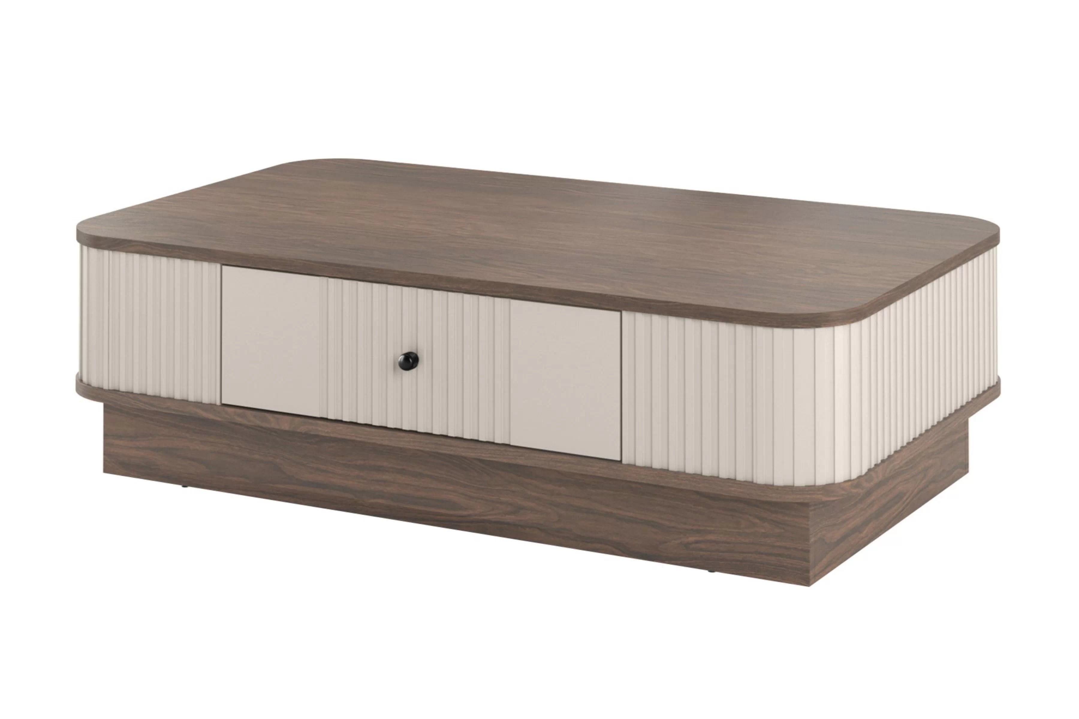 Konferenční stolek Vesper 103x60 cm - kašmírová / ořech / černá úchytka stolek kawowy z szuflada Vesper 103x60 cm - kašmír / ořech / černá uchwyt