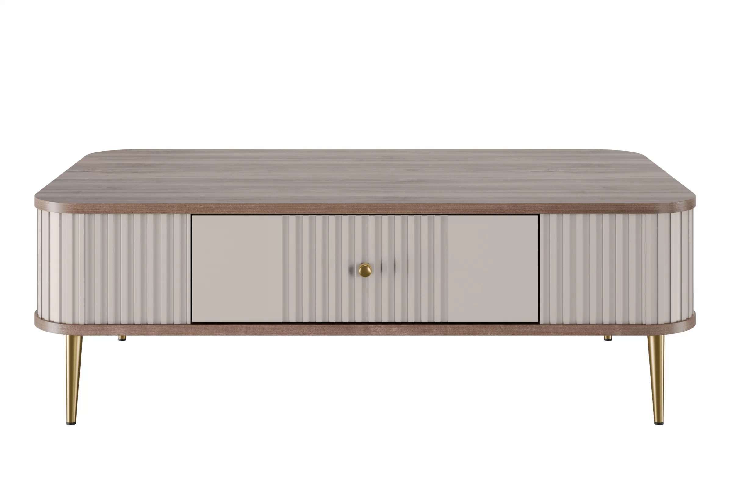 Konferenční stolek se zásuvkou Vesper 103x60 cm - kašmír / ořech / zlaté nohy stolek kawowy z szuflada Vesper 103x60 cm - kašmír / ořech / zlote Nohy