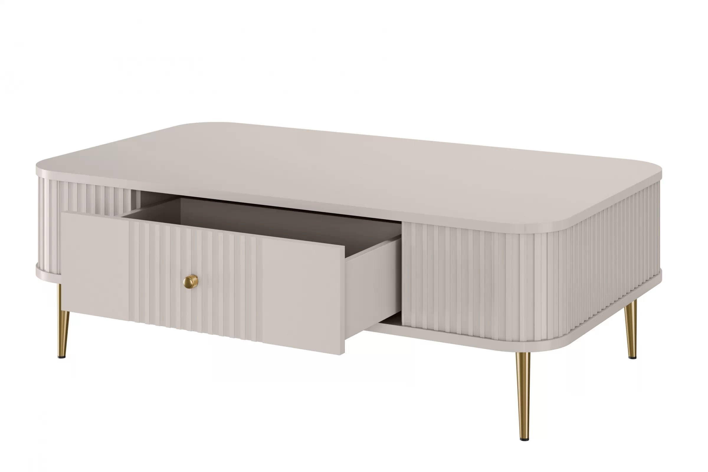 Konferenční stolek se zásuvkou Vesper 103x60 cm - kašmír / zlaté nohy stolek kawowy z szuflada Vesper 103x60 cm - kašmír / zlote Nohy