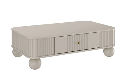 Kávový stolík Vesper 103x60 cm so zásuvkou - kasmír / zlaté úchyty / guľové nohy