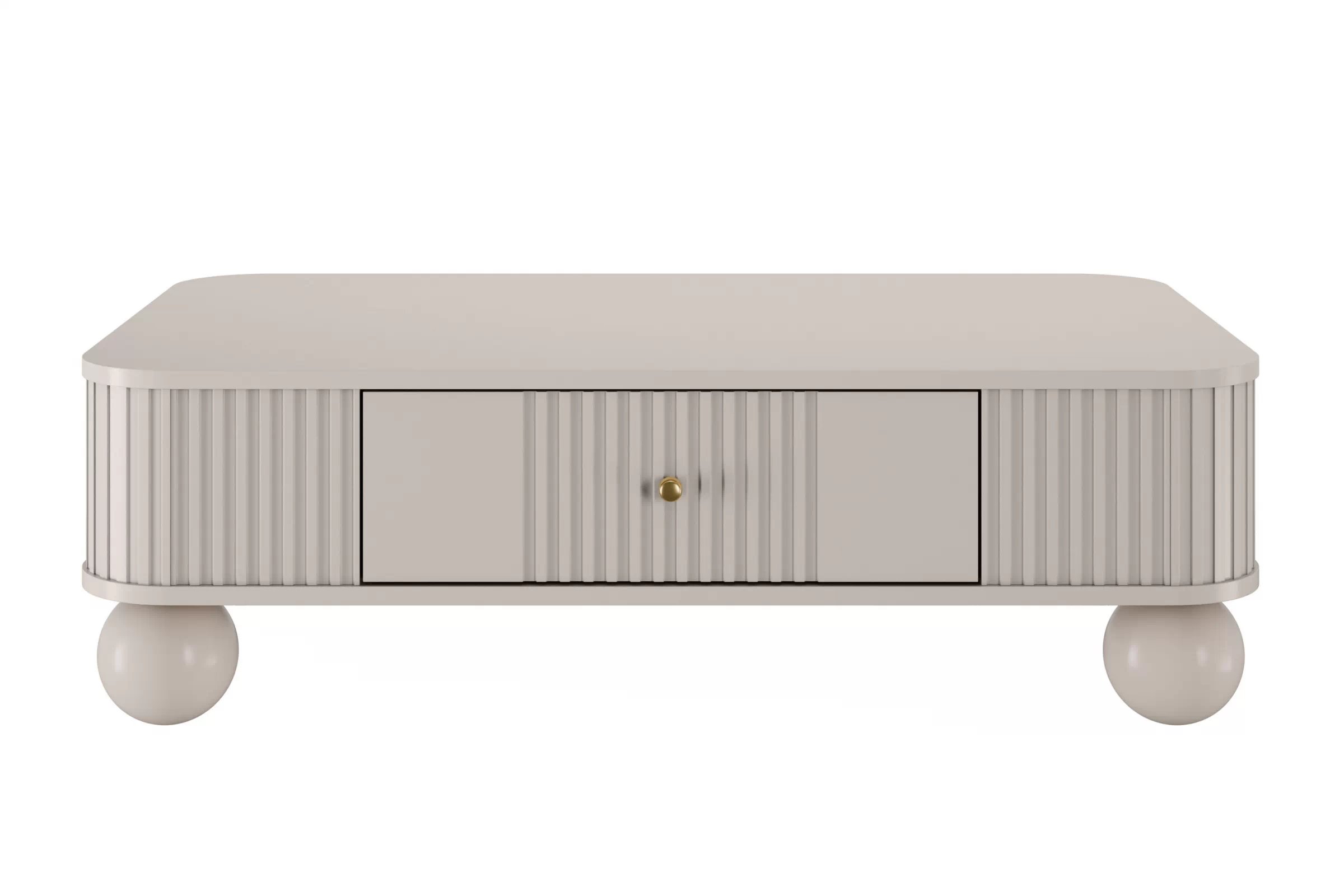 Konferenčný stolík Vespera 103x60 cm - kašmírová / zlatá / kašmírové nohy Konferenčný stolík z szuflada Vesper 103x60 cm - kašmír / zlote úchyty