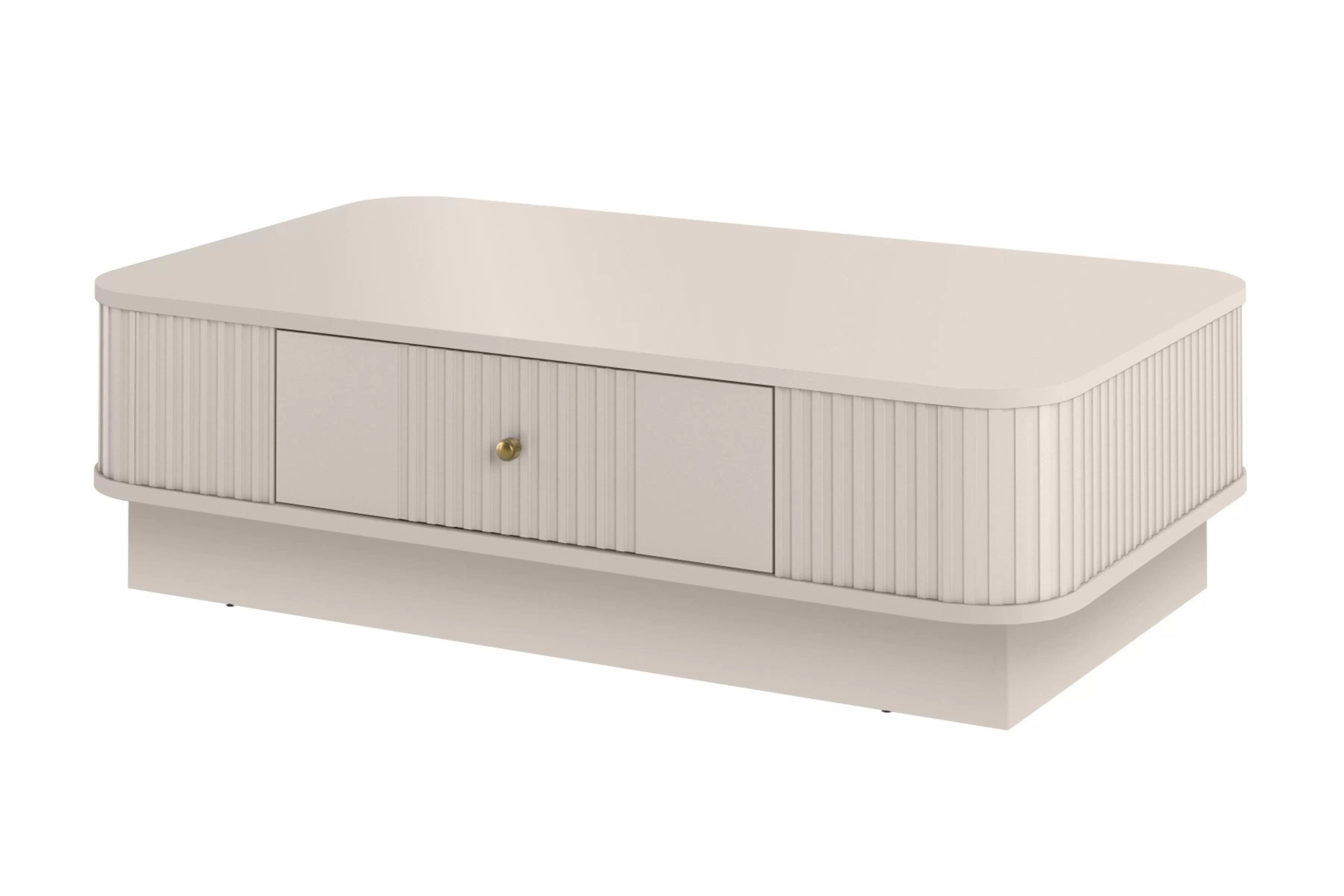 Konferenční stolek Vesper 103x60 cm - kašmírová / zlatá úchytka stolek kawowy z szuflada Vesper 103x60 cm - kašmír / zlatá uchwyt