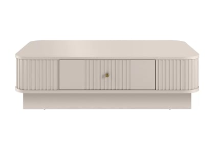 Konferenčný stolík Vespera 103x60 cm na sokli - kašmírová / zlatá Stolík kawowy z szuflada Vesper 103x60 cm - kašmír / zlaté Úchytka