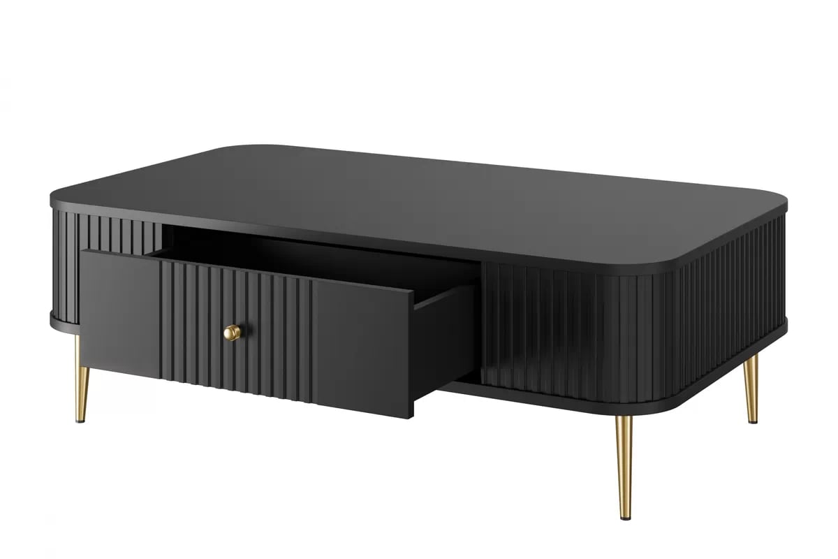 Konferenčný stolík Vespera 103x60 cm - čierna / zlaté nožičky Konferenčný stolík z szuflada Vespera 103x60 cm - Čierny / zlote nožičky