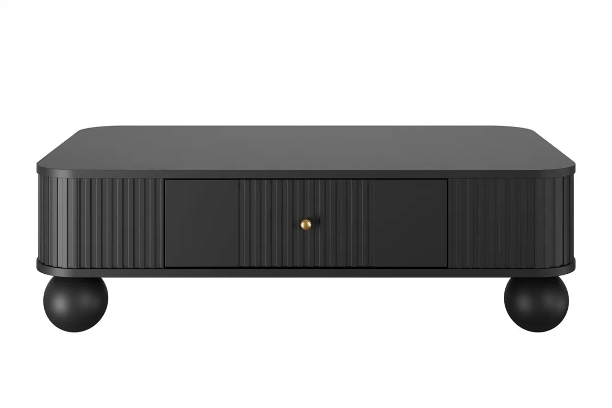 Konferenčný stolík so zásuvkou Vesper 103x60 cm - čierny / zlaté úchytky / guľaté nohy Konferenčný stolík z szuflada Vespera 103x60 cm - Čierny / zlote úchyty