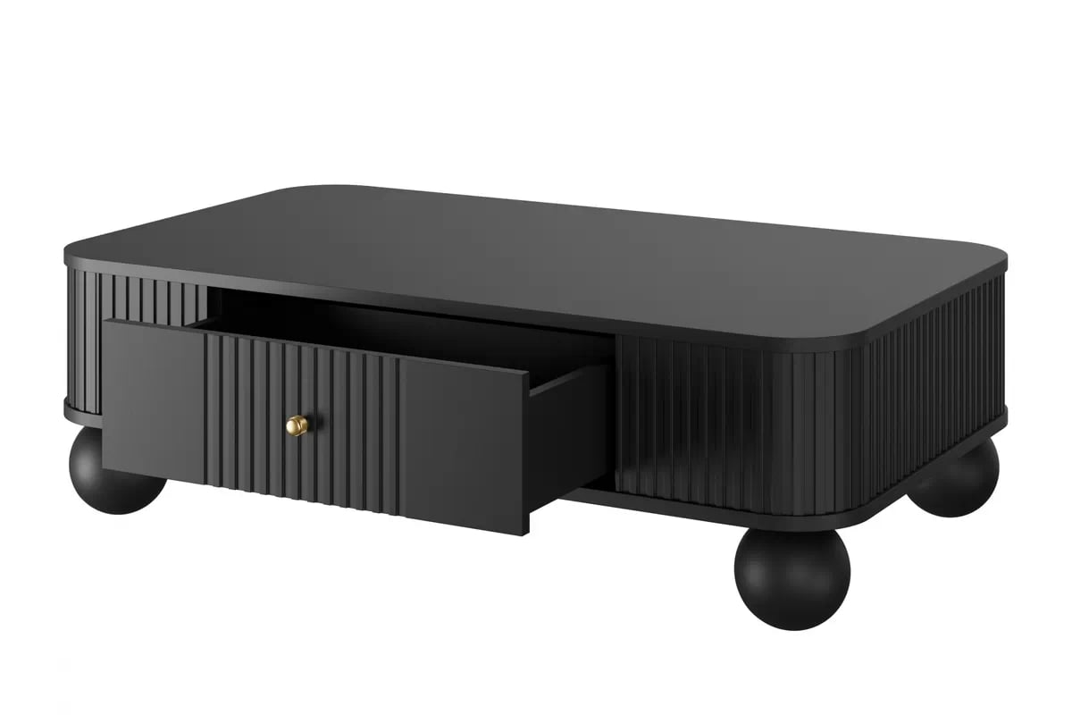 Konferenčný stolík so zásuvkou Vesper 103x60 cm - čierny / zlaté úchytky / guľaté nohy Konferenčný stolík z szuflada Vespera 103x60 cm - Čierny / zlote úchyty