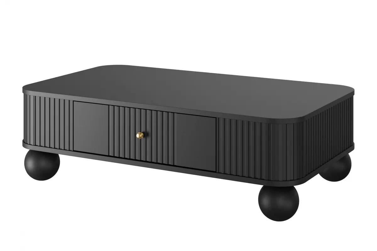 Konferenčný stolík so zásuvkou Vesper 103x60 cm - čierny / zlaté úchytky / guľaté nohy Konferenčný stolík z szuflada Vespera 103x60 cm - Čierny / zlote úchyty