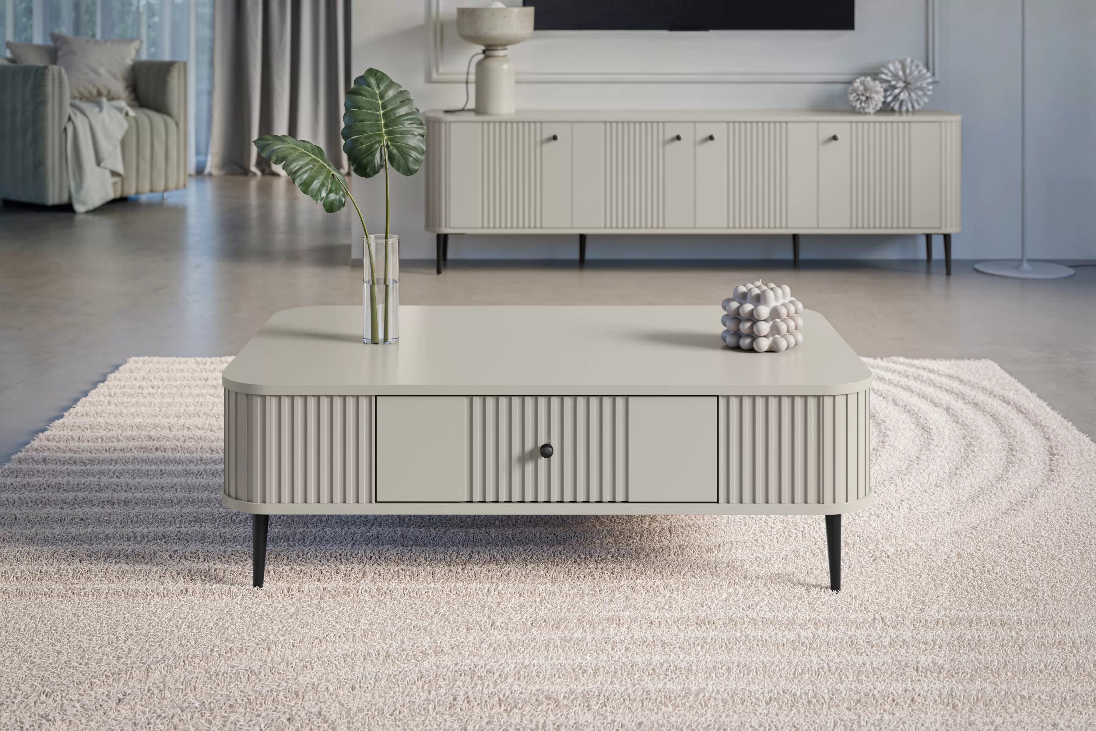 Konferenční stolek se zásuvkou Vesper 103x60 cm - kašmír / černé nohy stolek kawowy z szuflada Vespera 103x60 cm - kašmír / černá Nohy