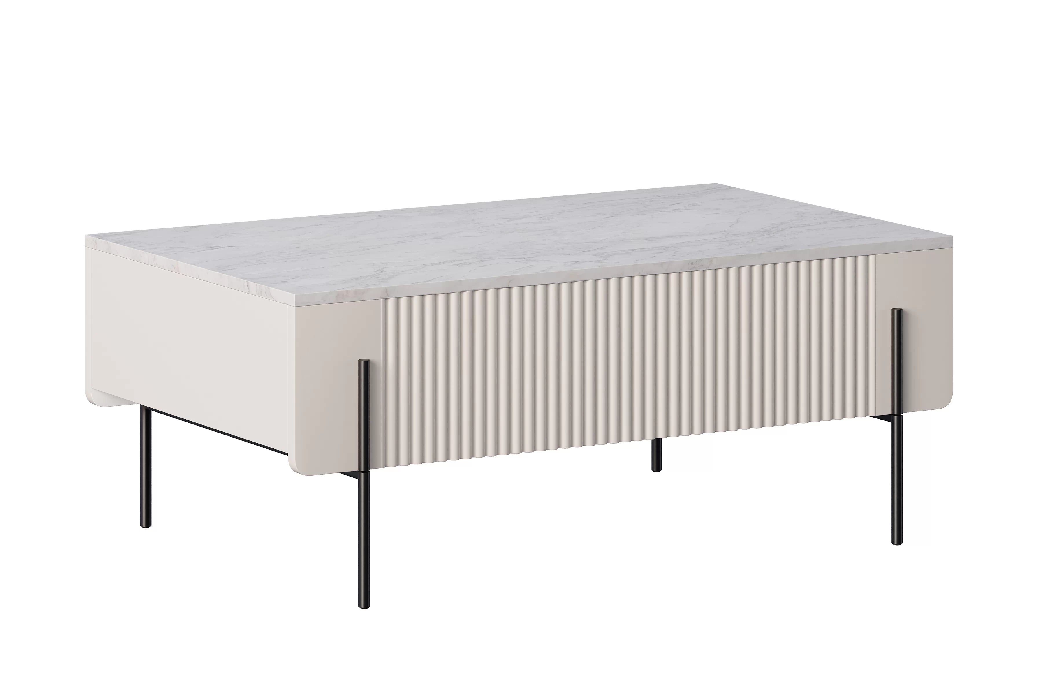 Konferenčný stolík Malmi 100 cm - kašmírová / crema bianca / čierna Stolík kawowy so zásuvkami Malmi 100 cm - kašmír / crema bianca / čierny nozki