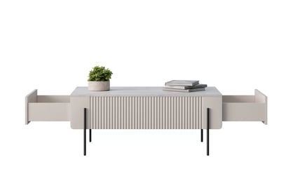 Konferenčný stolík Malmi 100 cm - kašmírová / crema bianca / čierna Stolík kawowy so zásuvkami Malmi 100 cm - kašmír / crema bianca / čierny nozki